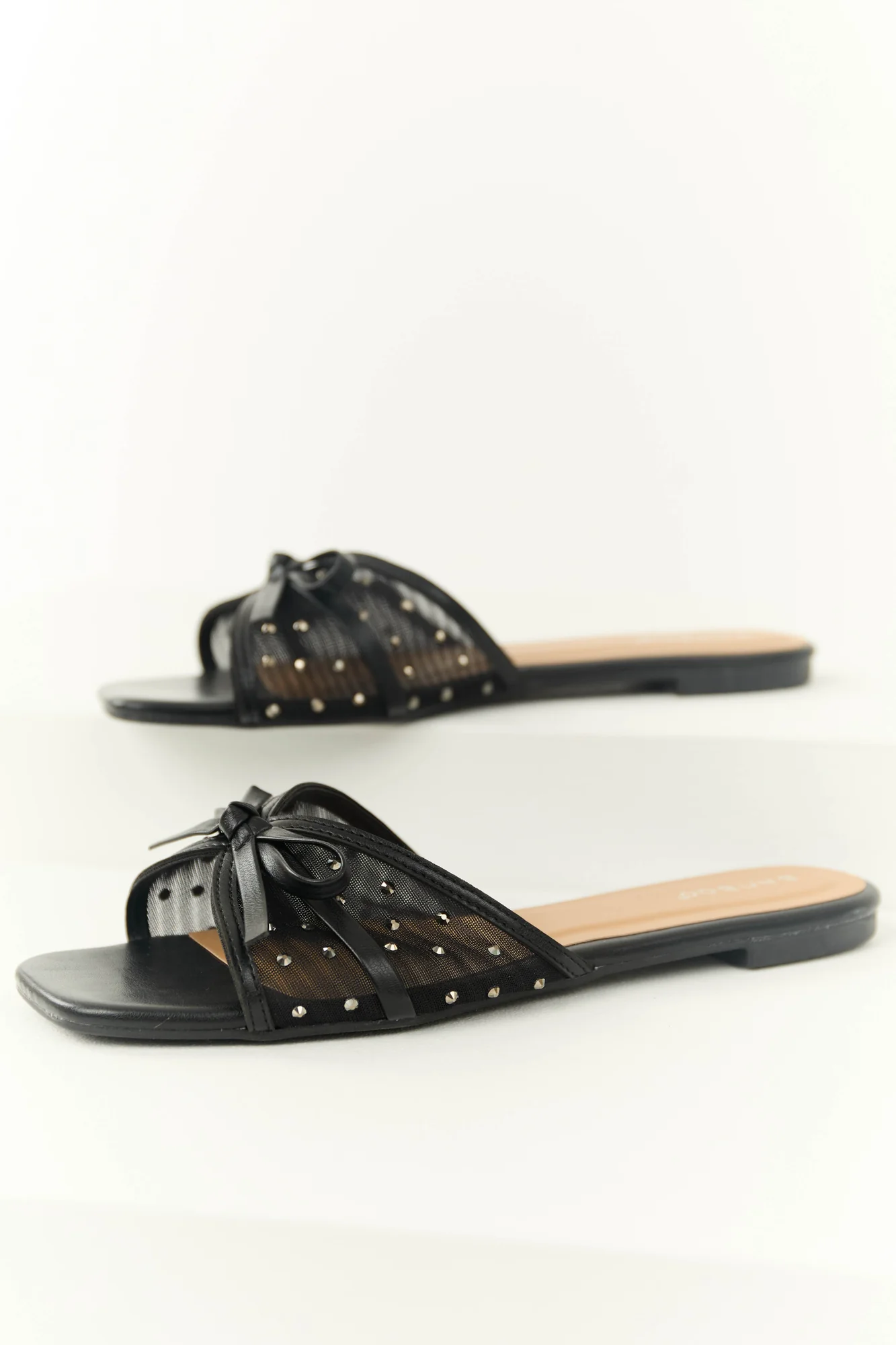 Black Mesh Rhinestone Slip-On Sandals - Comfortable Style for Day and Night