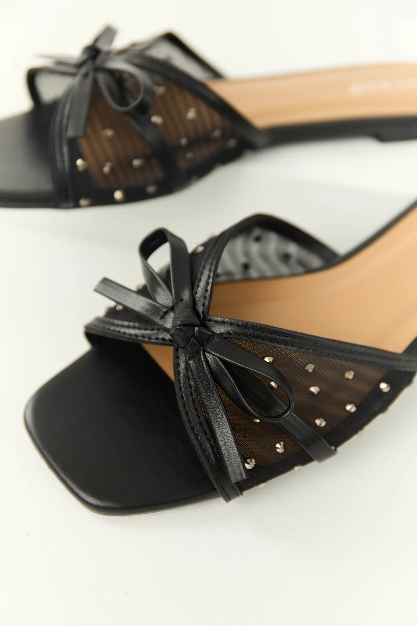 Black Mesh Rhinestone Slip-On Sandals - Comfortable Style for Day and Night