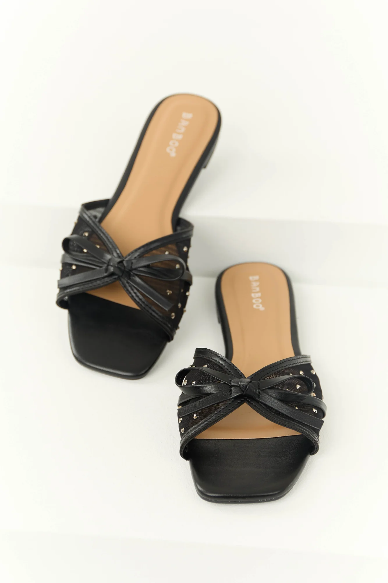 Black Mesh Rhinestone Slip-On Sandals - Comfortable Style for Day and Night