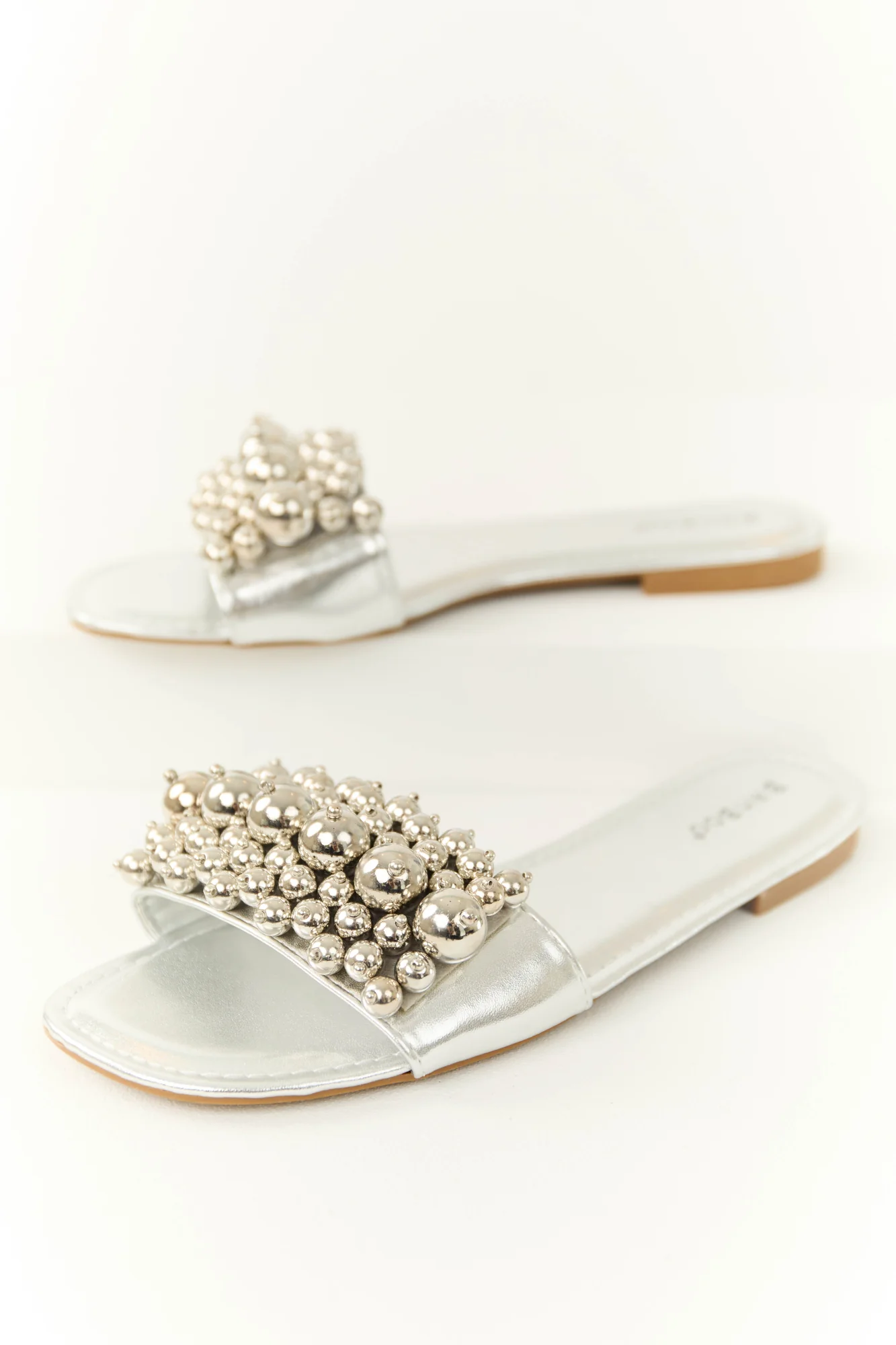 Silver Beaded Slip-On Sandals - Stylish Comfort for Women