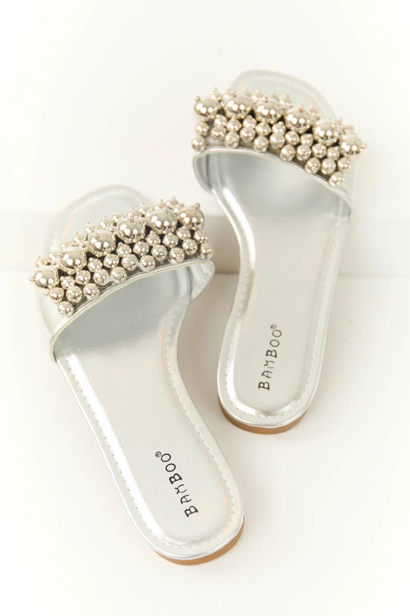 Silver Beaded Slip-On Sandals - Stylish Comfort for Women