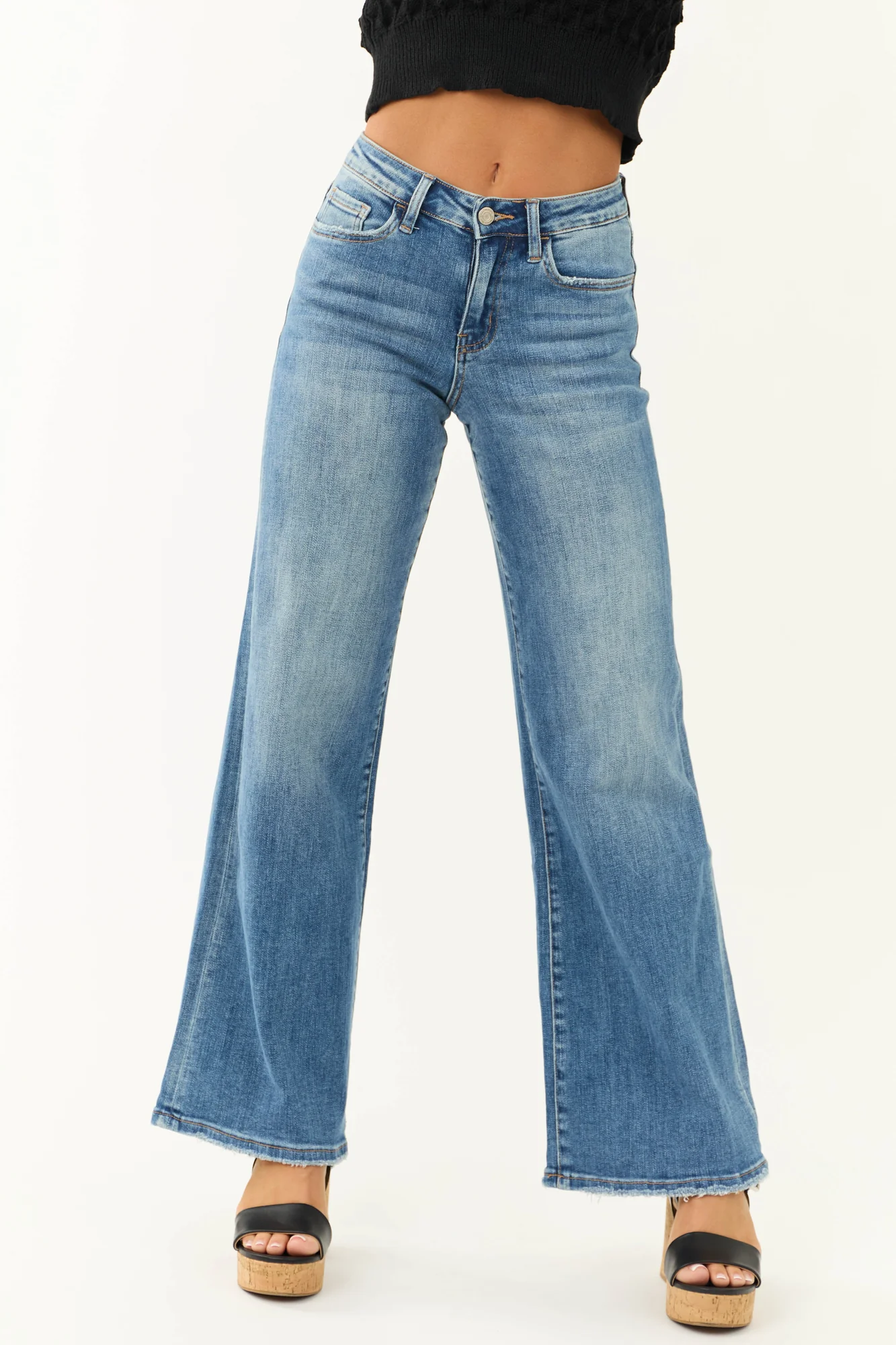 Medium Wash Wide Leg High Rise Denim Jeans