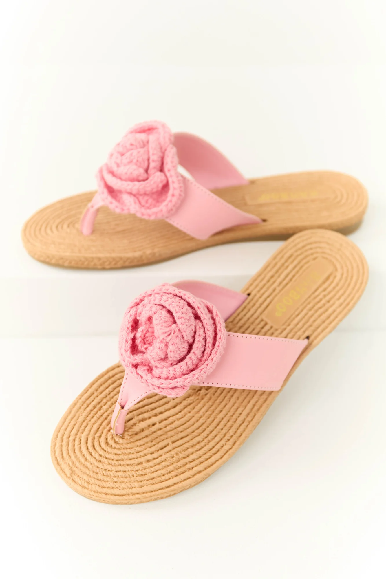 Baby Pink Crochet Flower Sandals - Comfortable Slip-On Style
