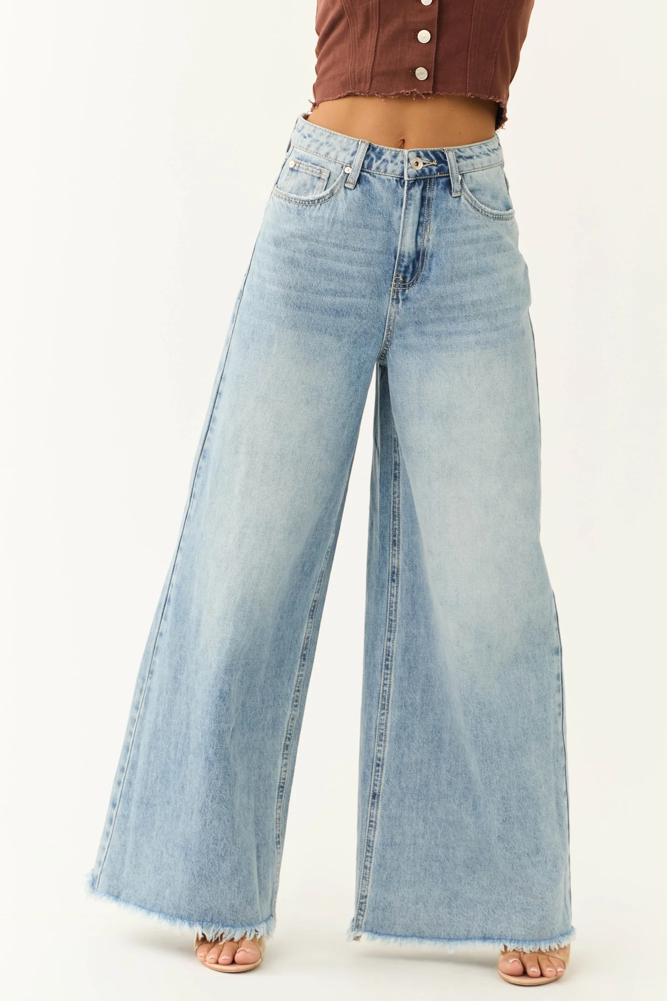 Medium Wash Wide Leg Jeans Womens Casual Denim Pants