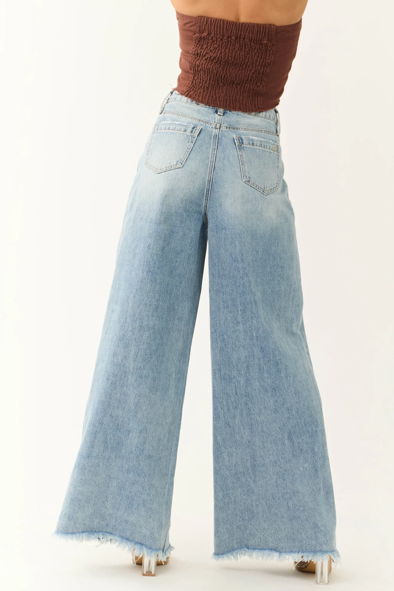 Medium Wash Wide Leg Jeans Womens Casual Denim Pants