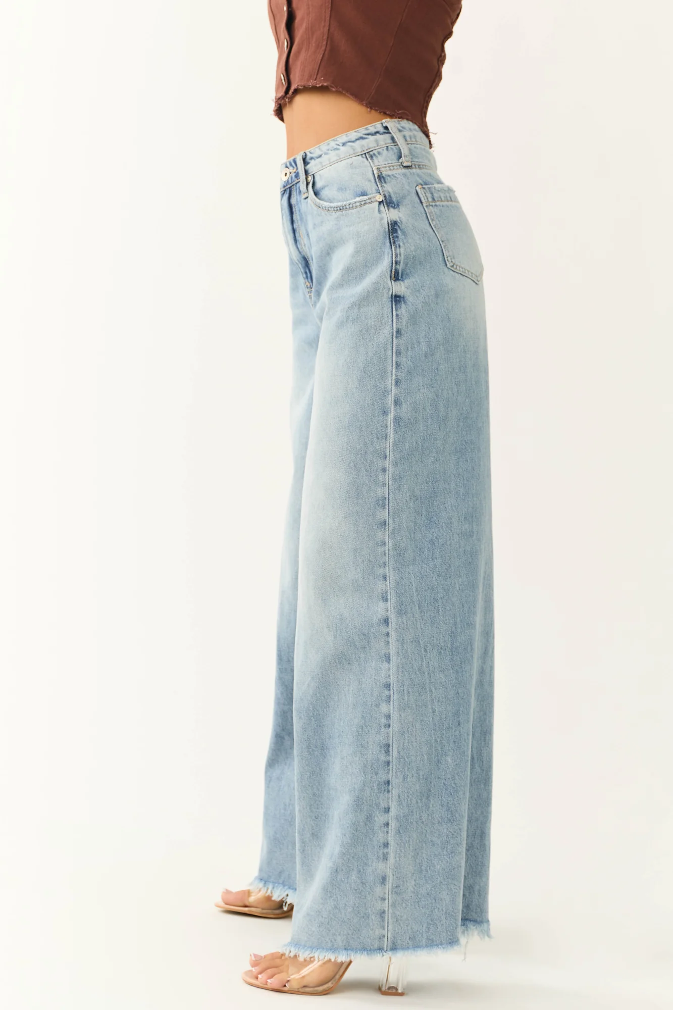 Medium Wash Wide Leg Jeans Womens Casual Denim Pants