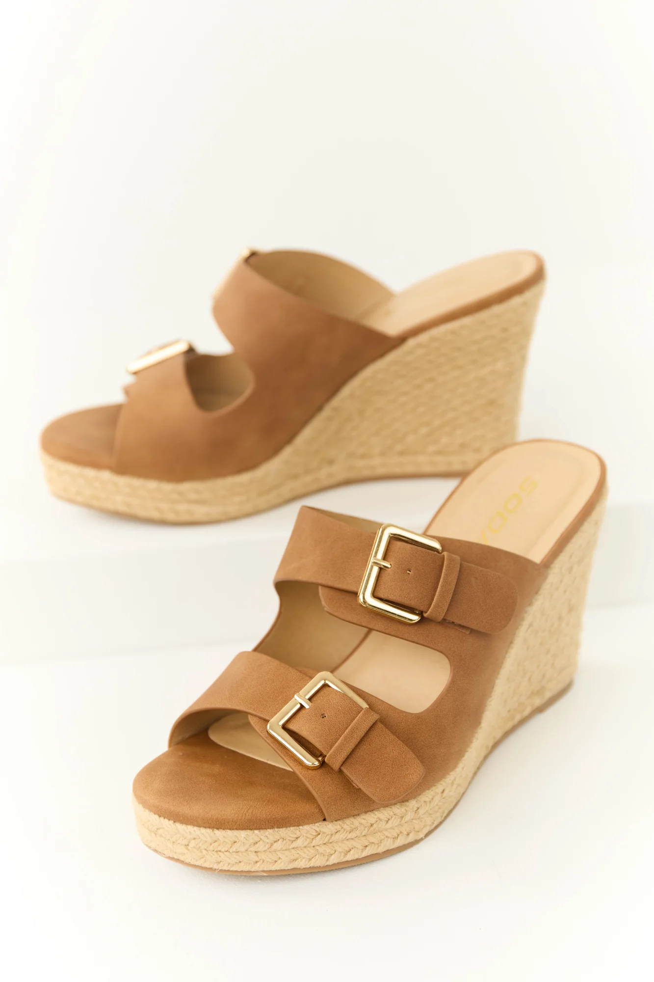 Brown Espadrille Platform Wedges with Adjustable Straps