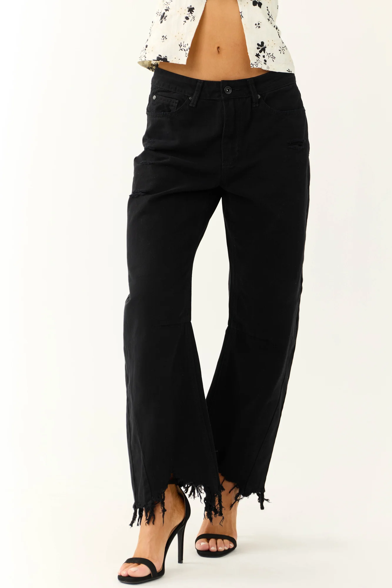 Black High Rise Barrel Jeans - Ankle Length Wide Leg Denim