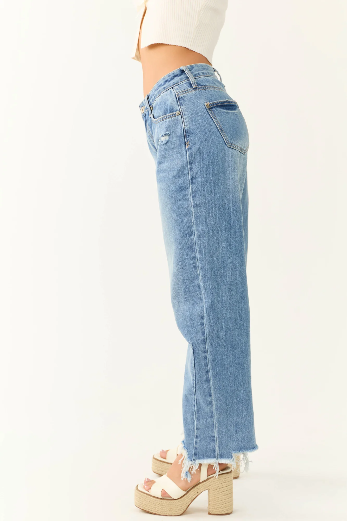 Medium Wash High Rise Wide Leg Denim Jeans