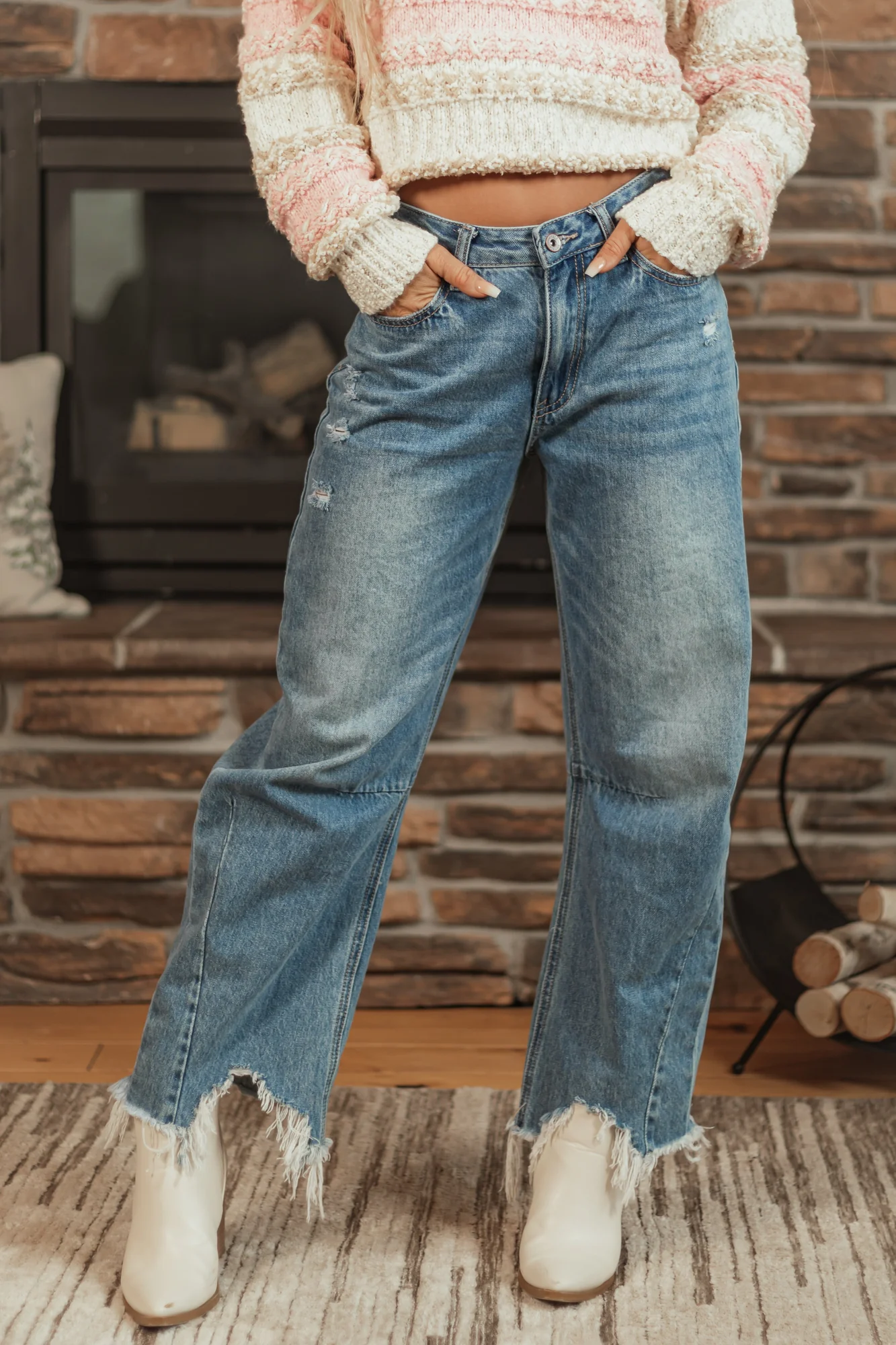 Medium Wash High Rise Wide Leg Denim Jeans
