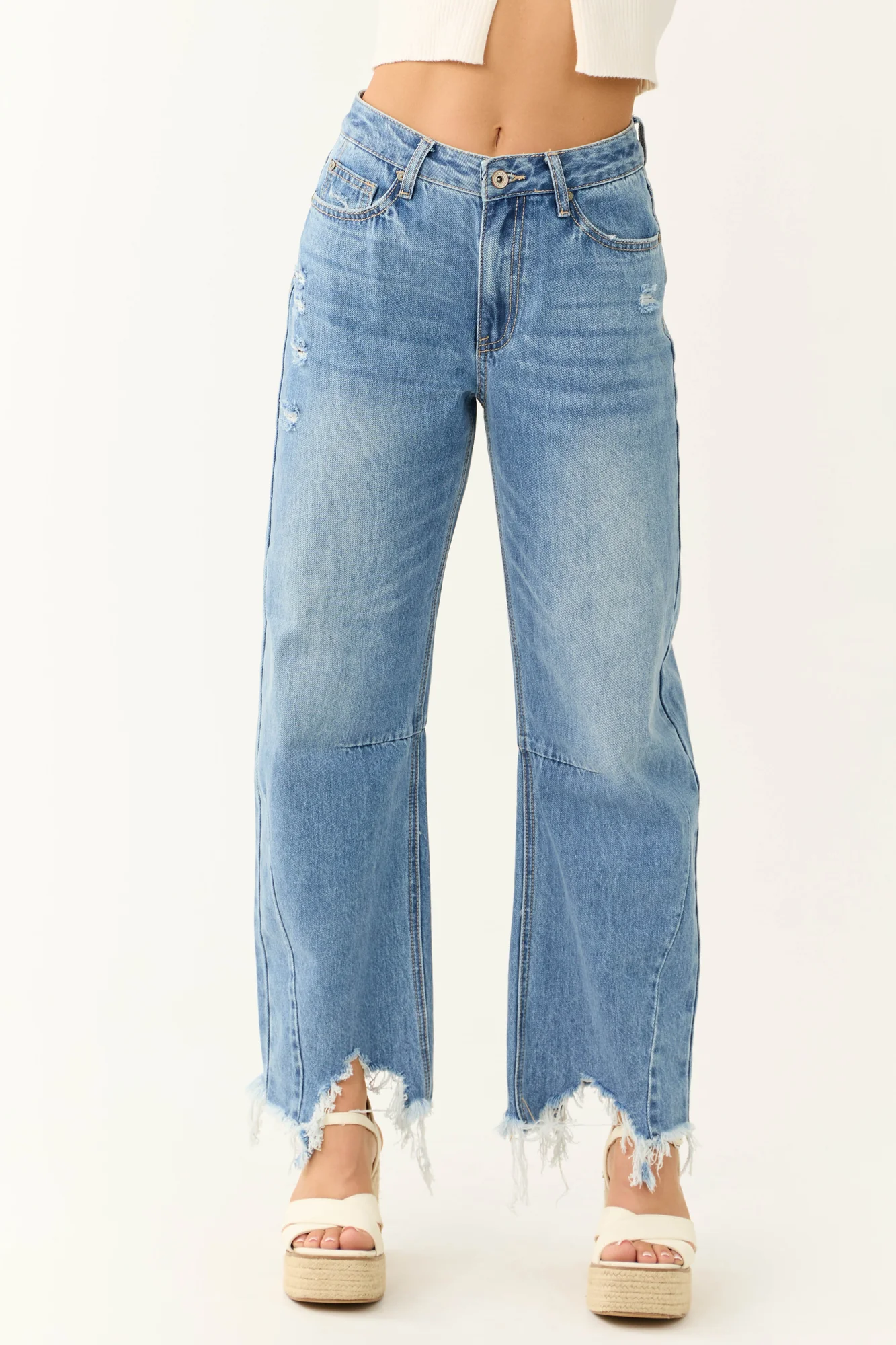 Medium Wash High Rise Wide Leg Denim Jeans