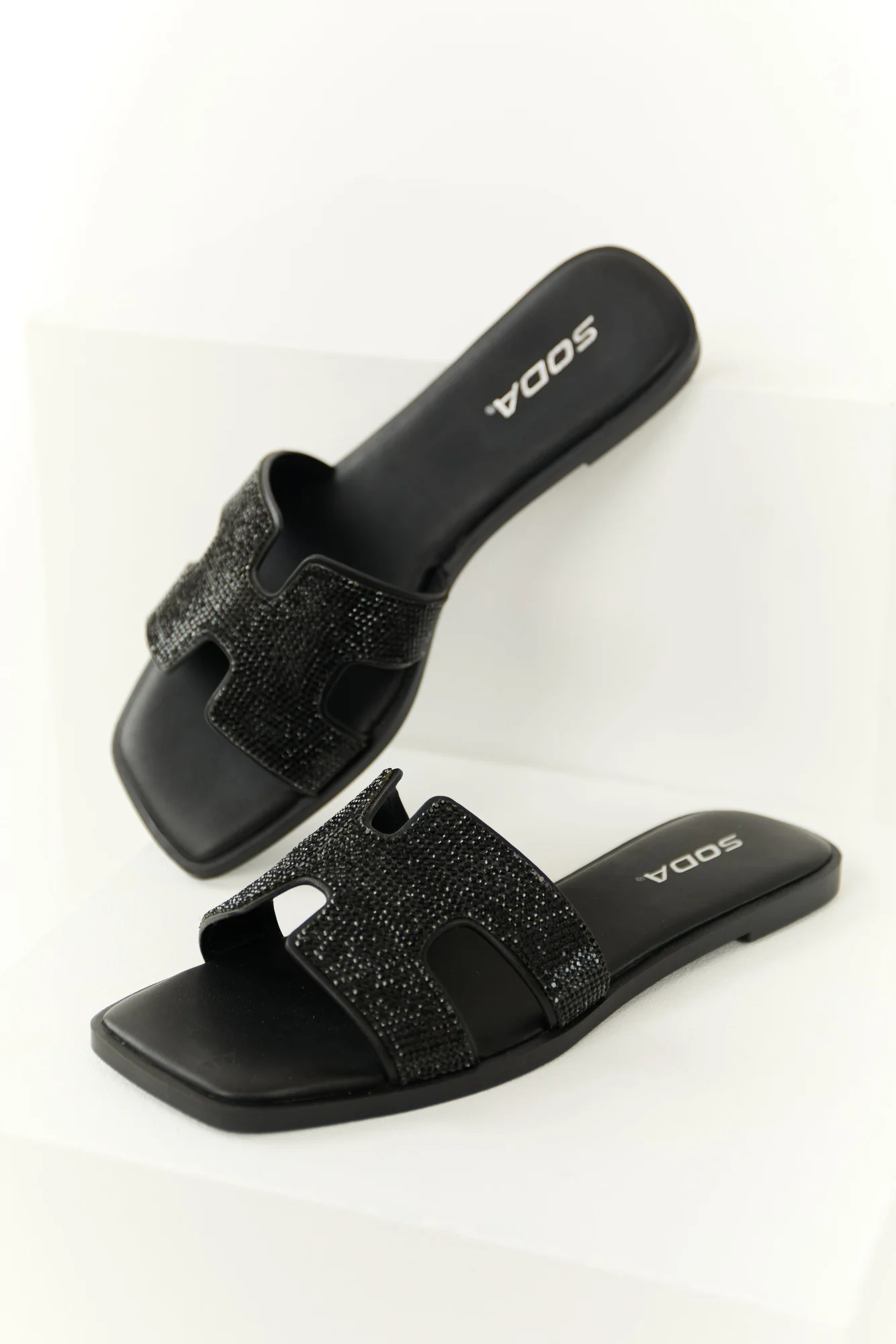 Black Rhinestone Slip-On Sandals - Womens Fashion Shoes