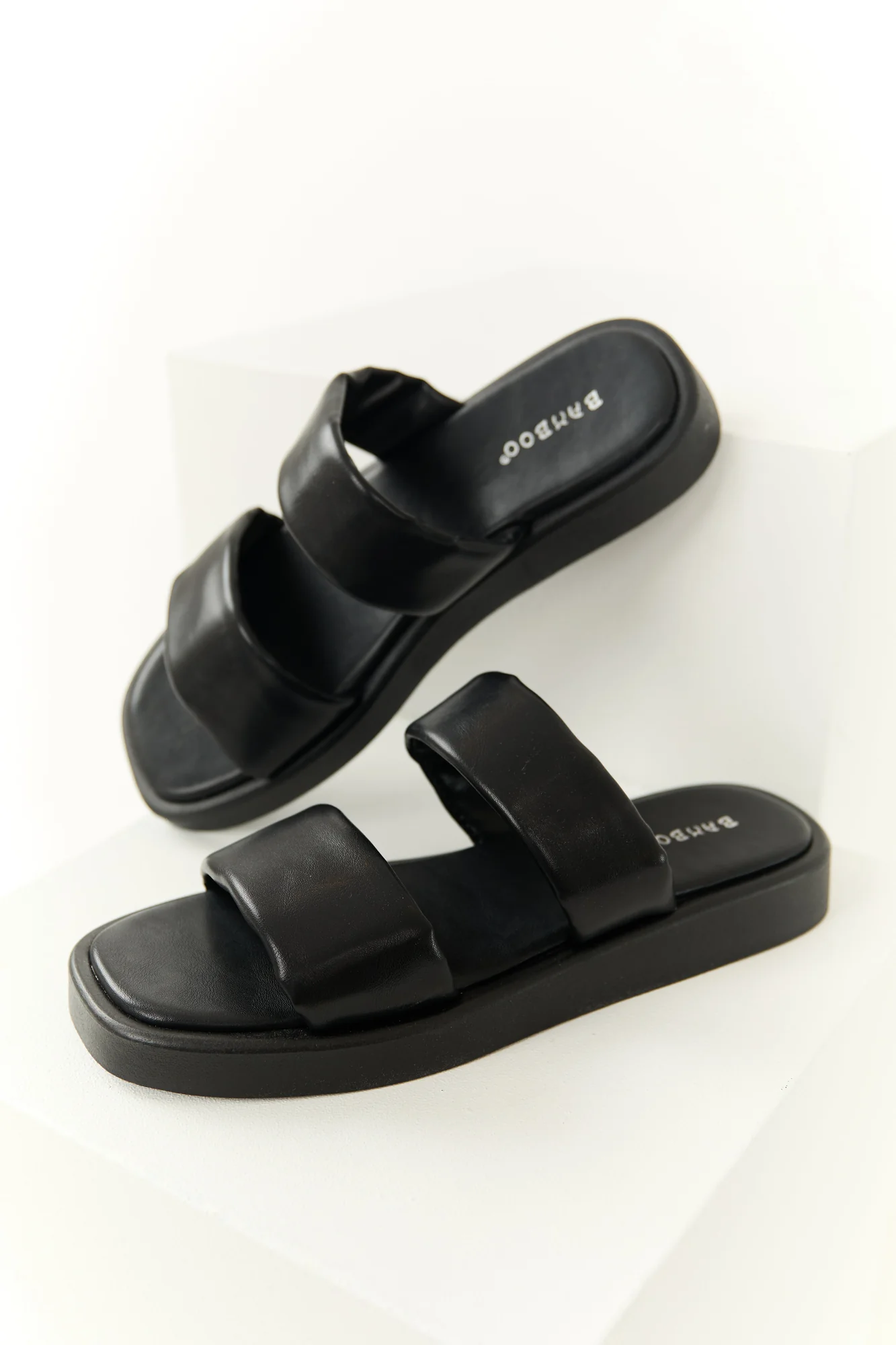 Womens Black Open Toe Flat Sandals