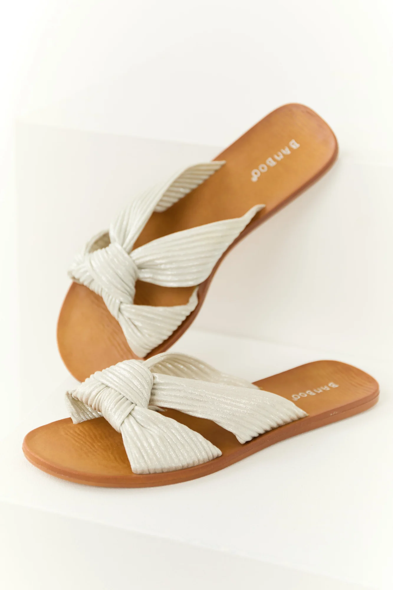 White Coconut Fabric Open Toe Slip-On Sandals