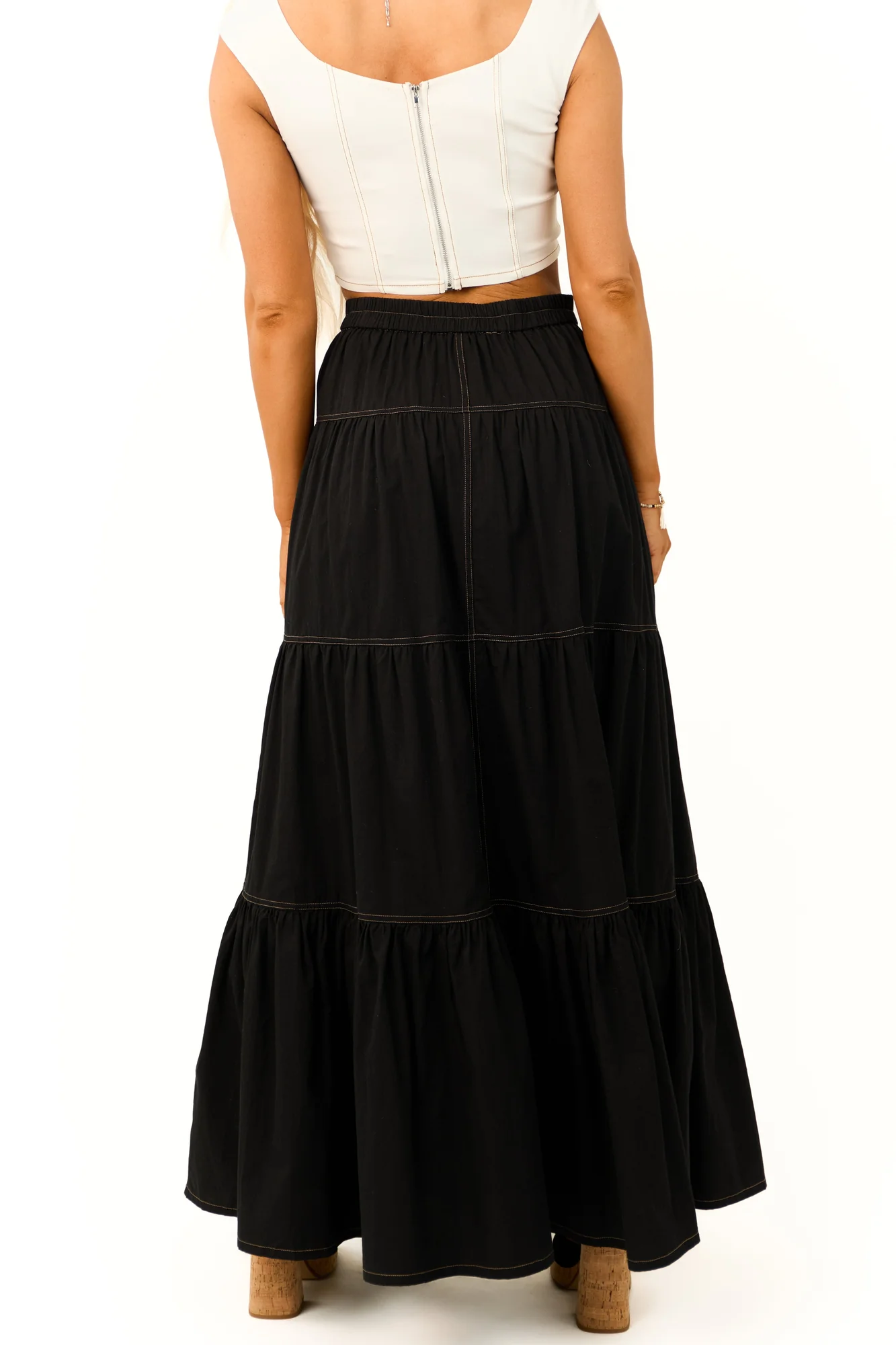 Black Cotton Buttoned Maxi Skirt