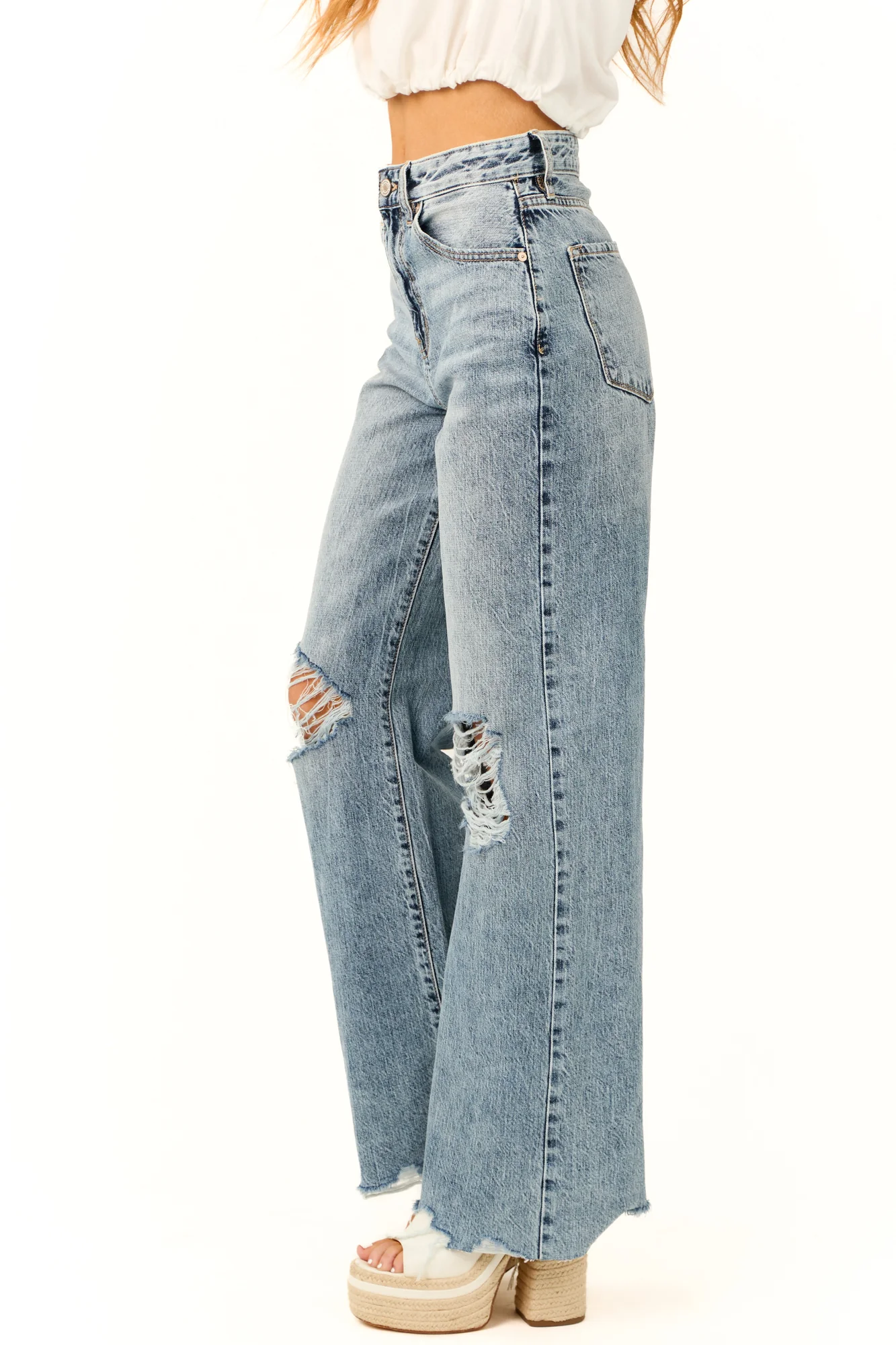 High Rise Wide Leg Blue Denim Jeans
