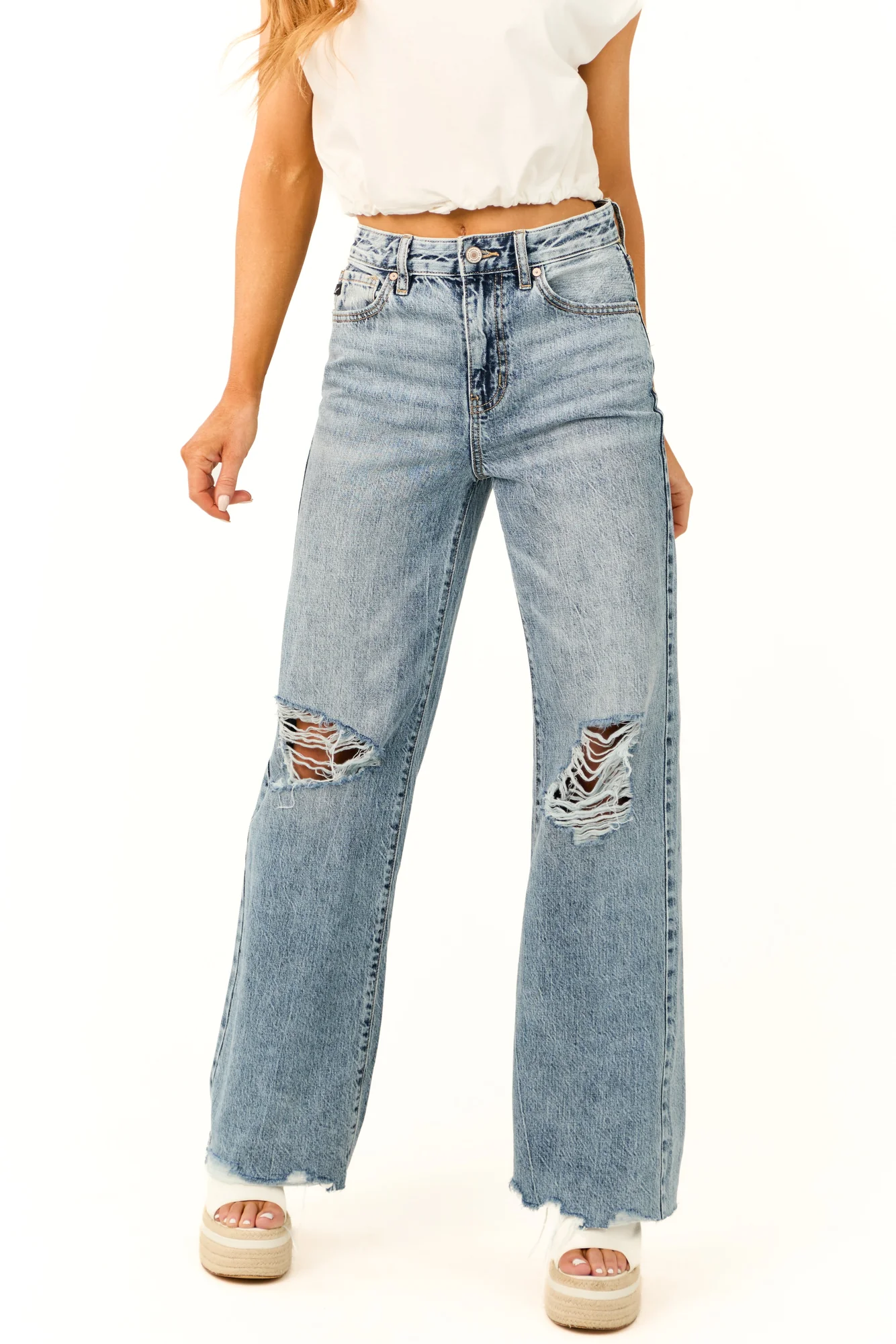 High Rise Wide Leg Blue Denim Jeans