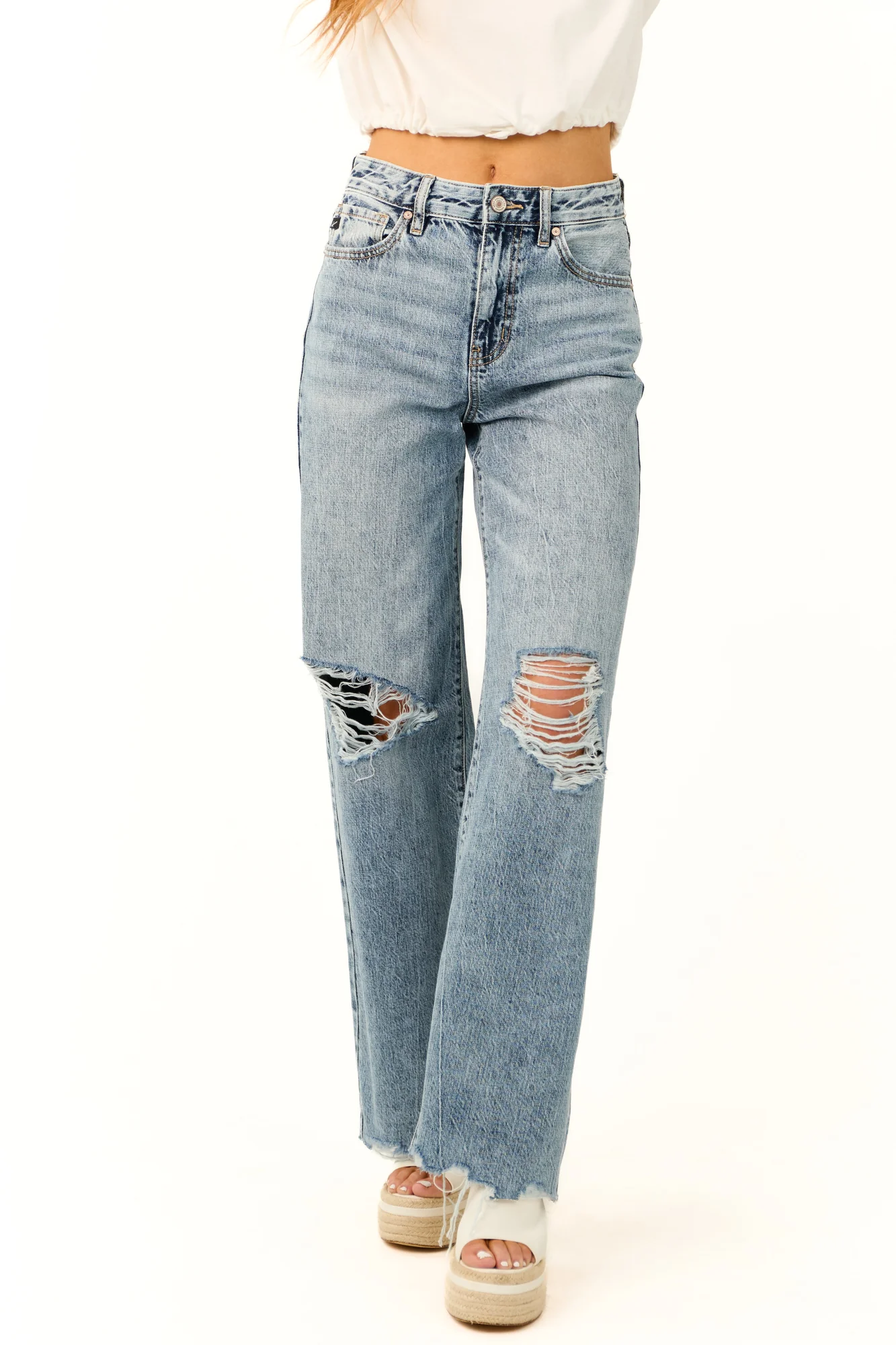 High Rise Wide Leg Blue Denim Jeans
