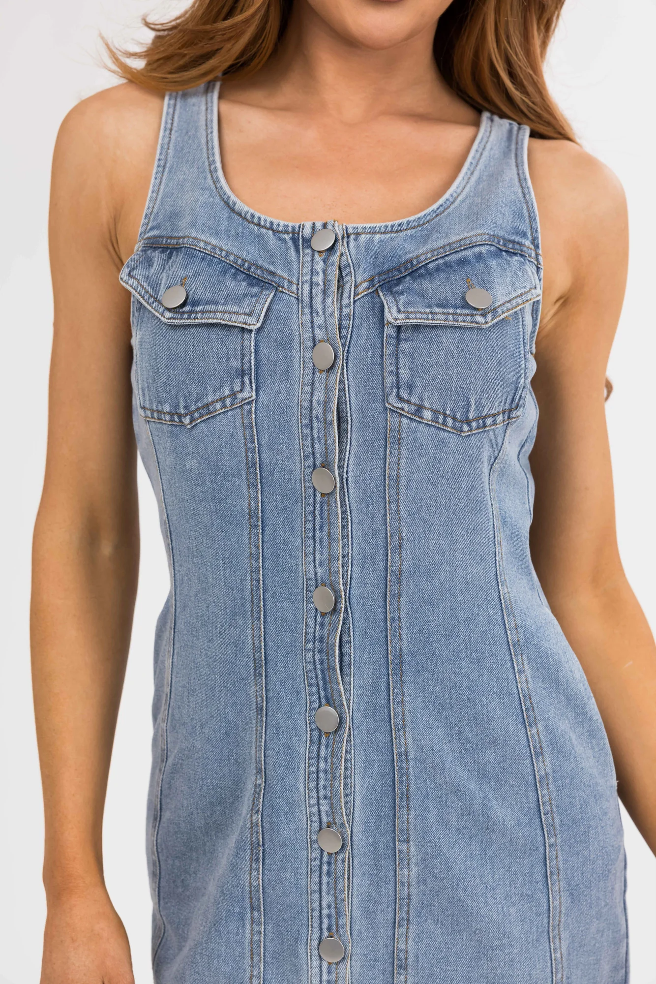 Denim Sleeveless Button Down Summer Dress