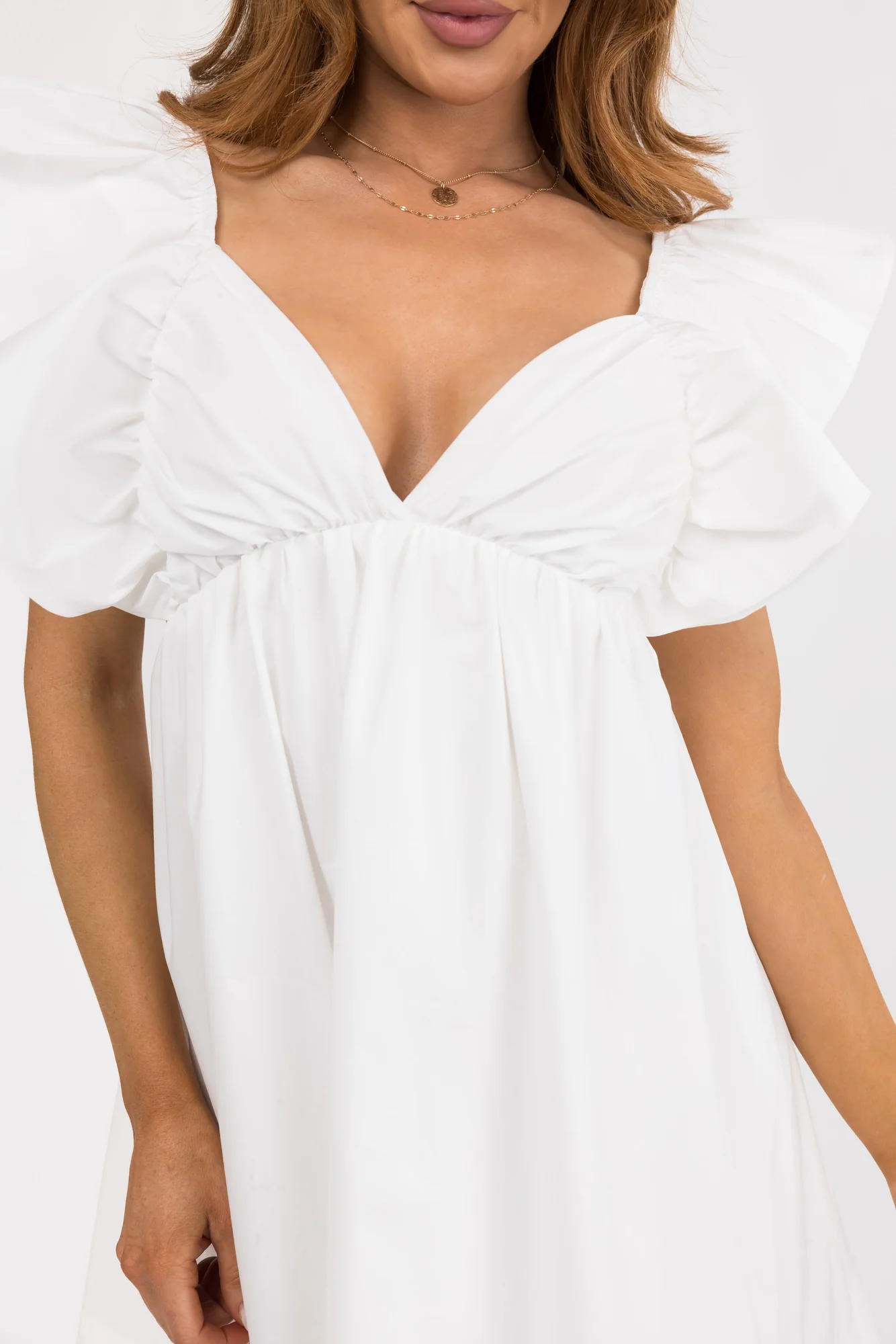 White Ruffle Sleeve Babydoll Mini Dress