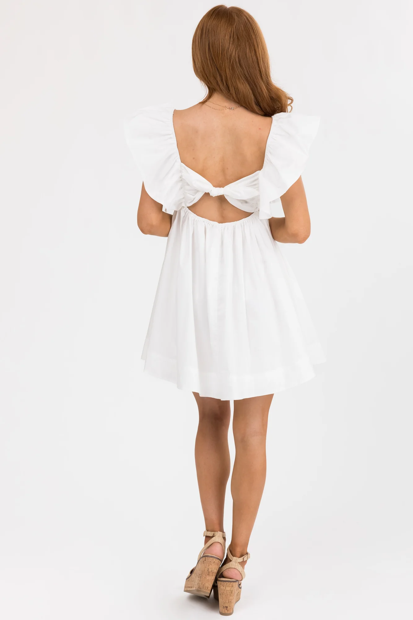 White Ruffle Sleeve Babydoll Mini Dress