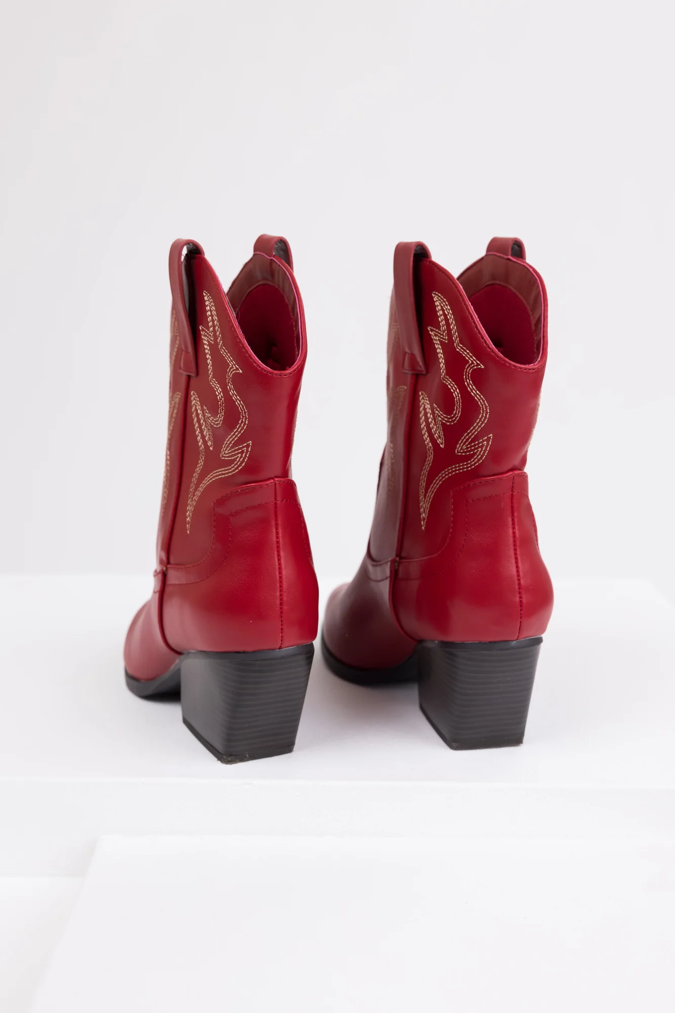 Burgundy Western Ankle Booties with Stitch Detail - Womens Fashion Shoes