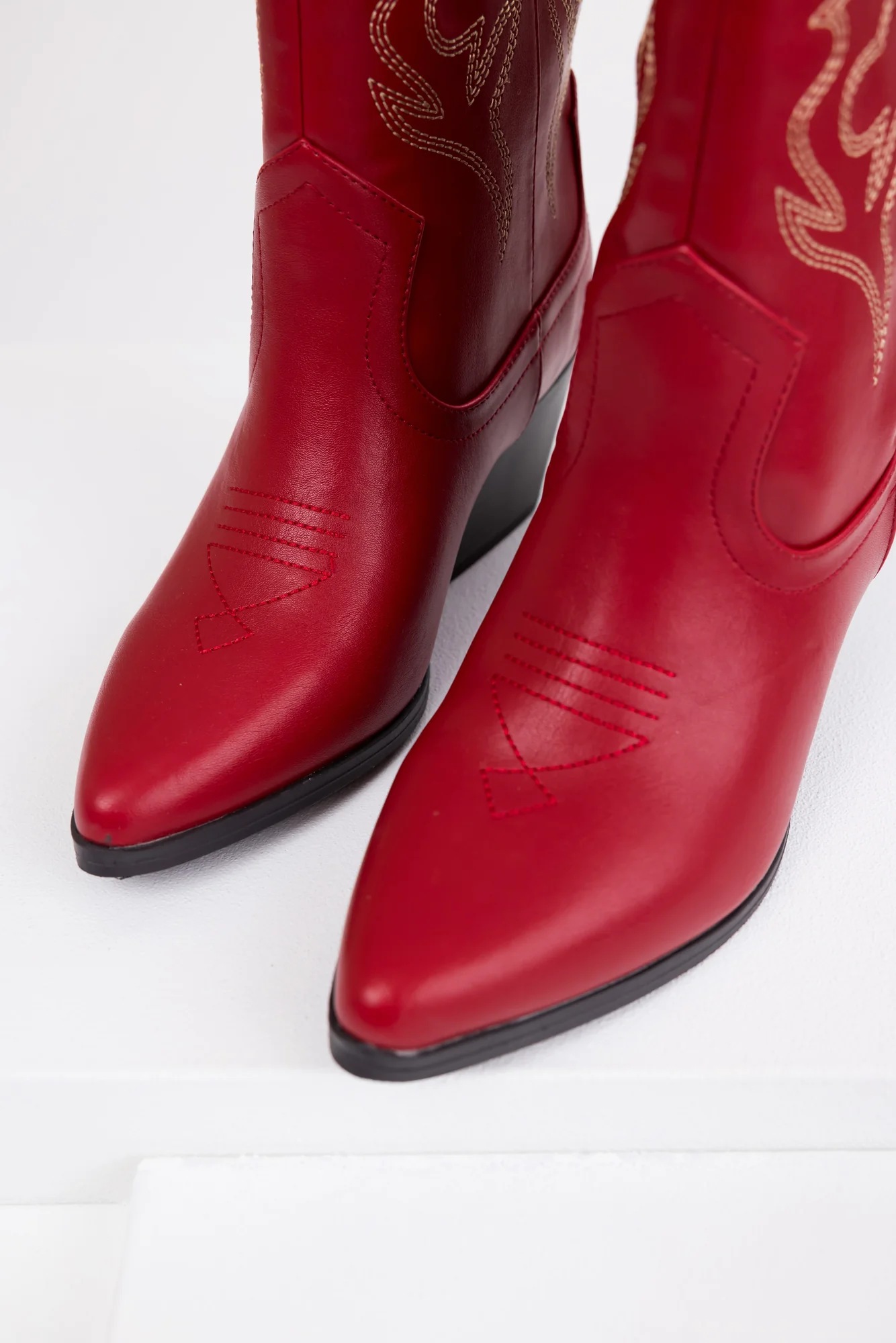 Burgundy Western Ankle Booties with Stitch Detail - Womens Fashion Shoes