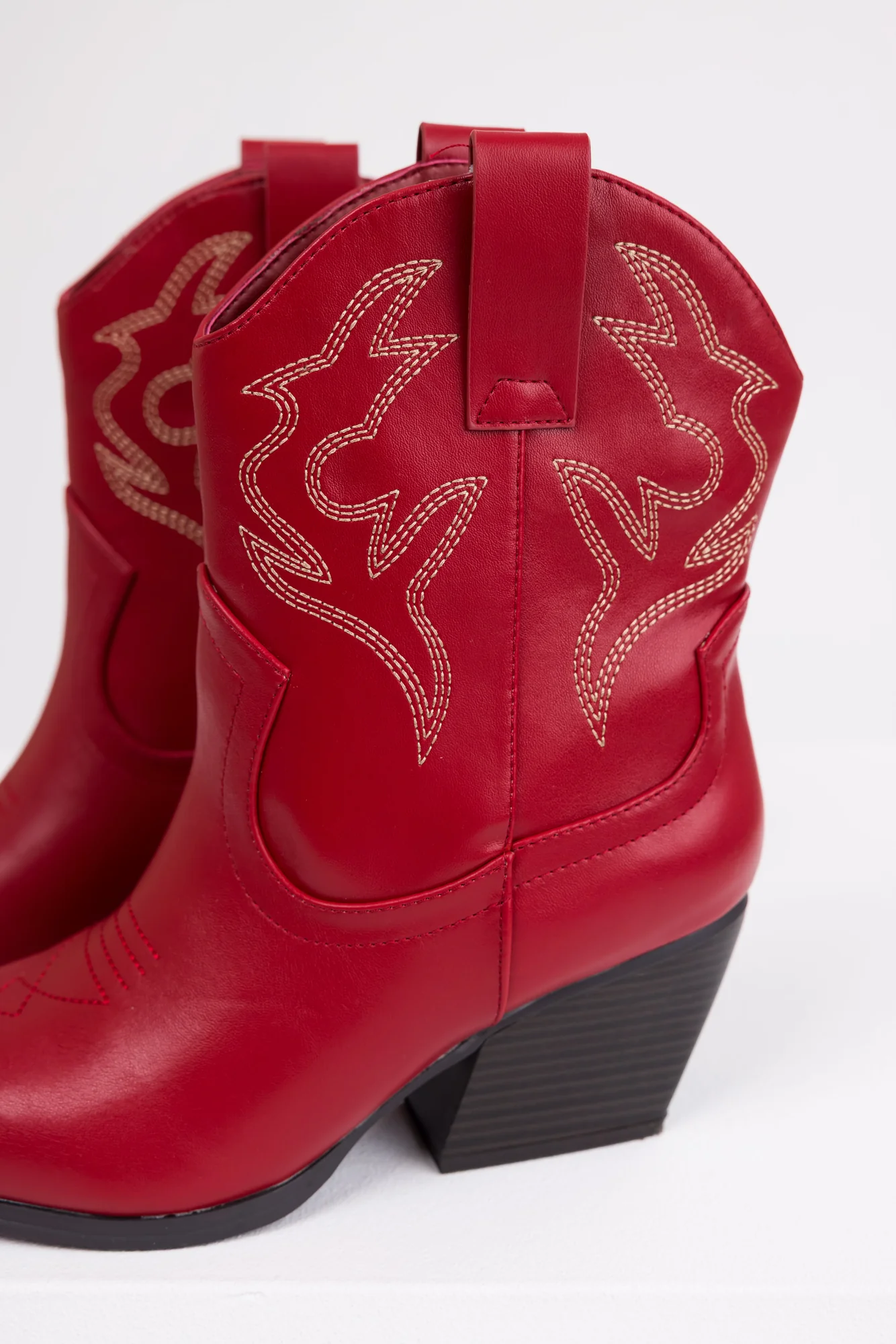 Burgundy Western Ankle Booties with Stitch Detail - Womens Fashion Shoes