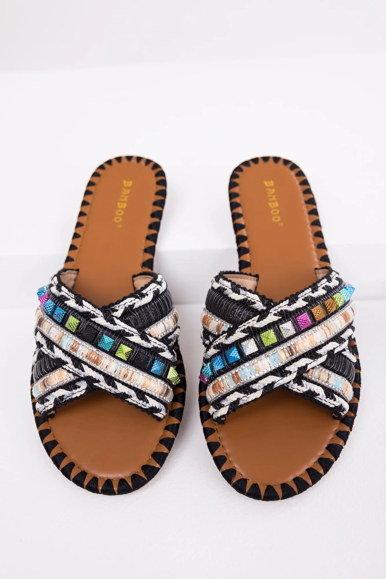 Boho Style Black Crisscross Strap Sandals