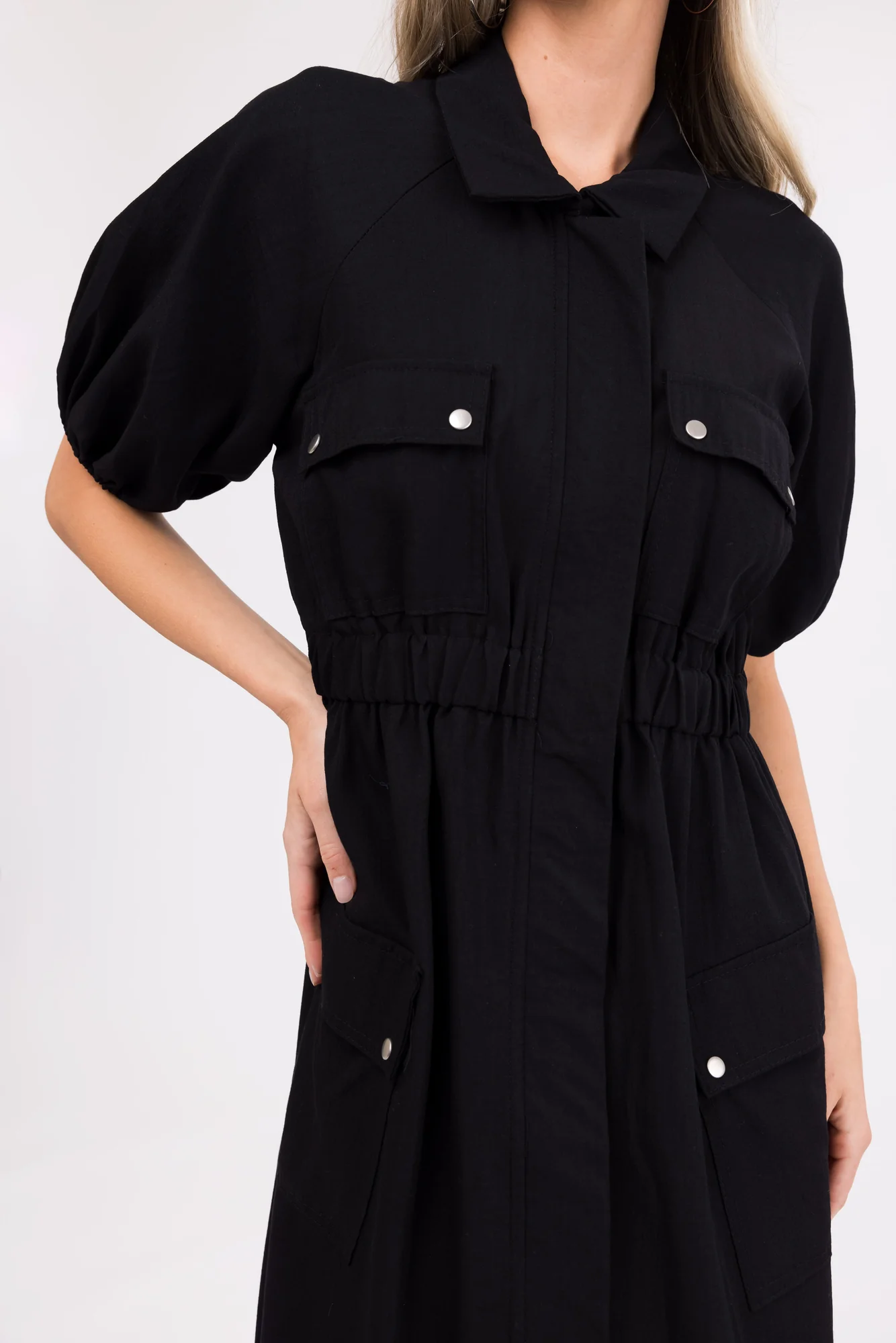Black Maxi Shirt Dress with Zipper Front