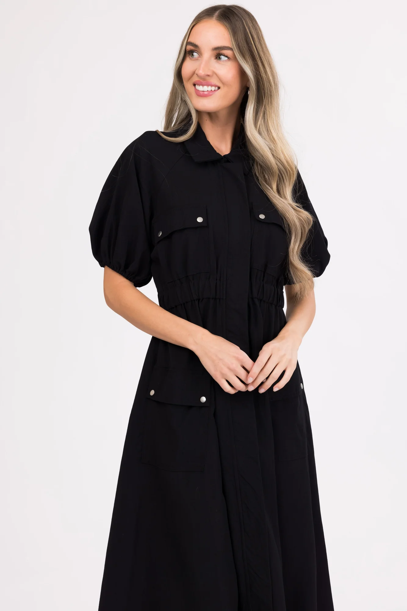 Black Maxi Shirt Dress with Zipper Front