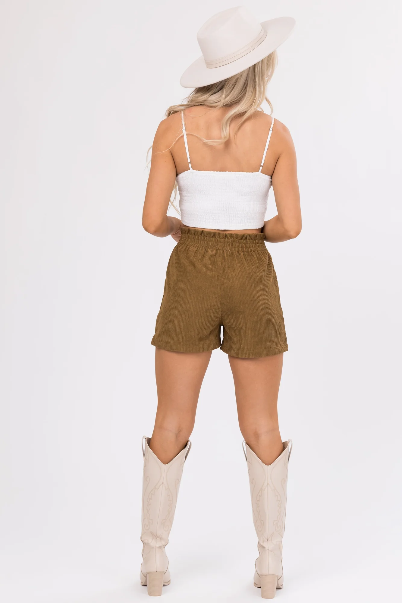 Brown Corduroy Elastic Waist Shorts