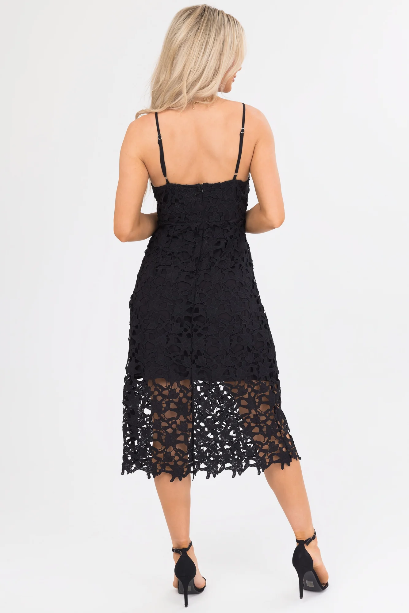 Black Lace Sleeveless V-Neck Midi Dress