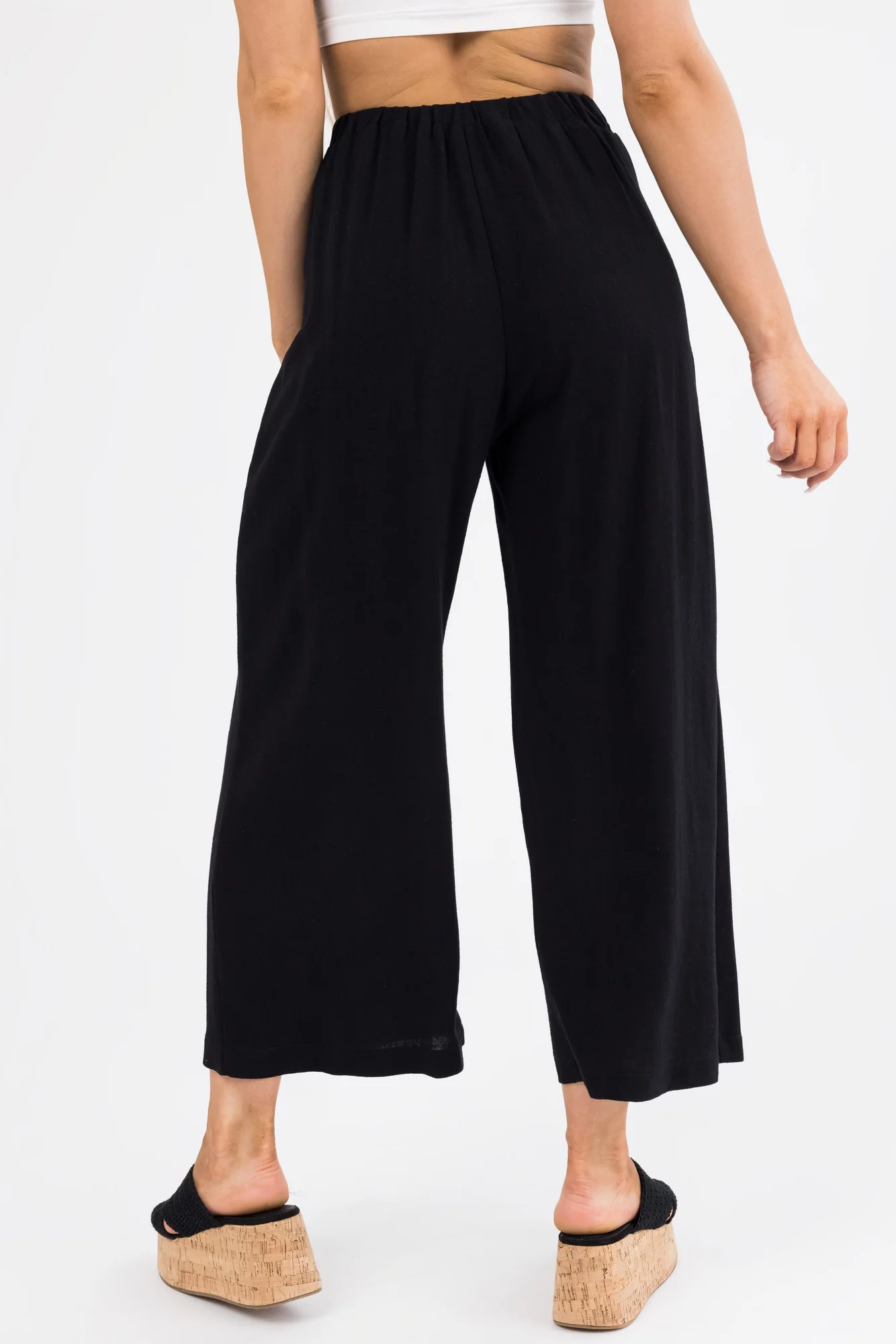Black Wide Leg High Waisted Linenblend Palazzo Pants