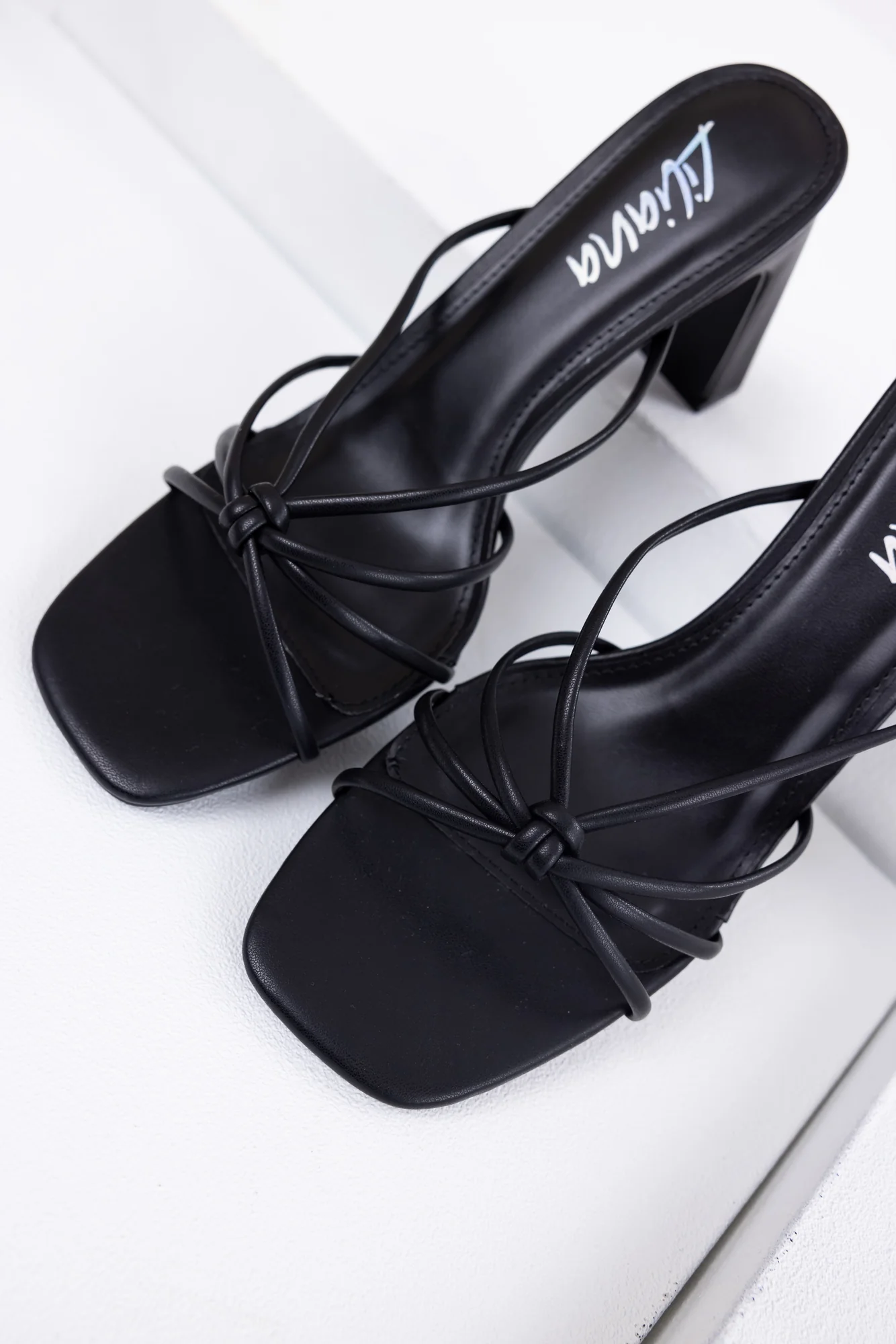 Chic Black Strappy Knot Heeled Dress Sandals