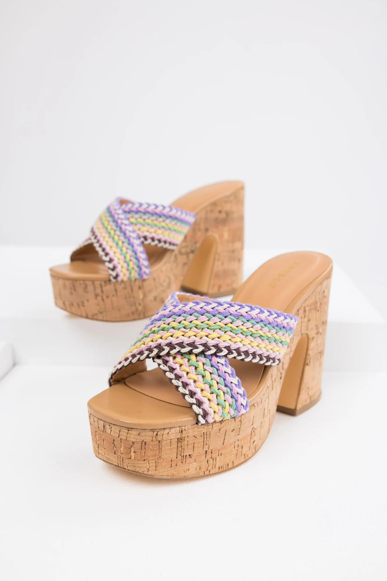 Chic Braided Strap Cork Platform Heels in Pastel Shades