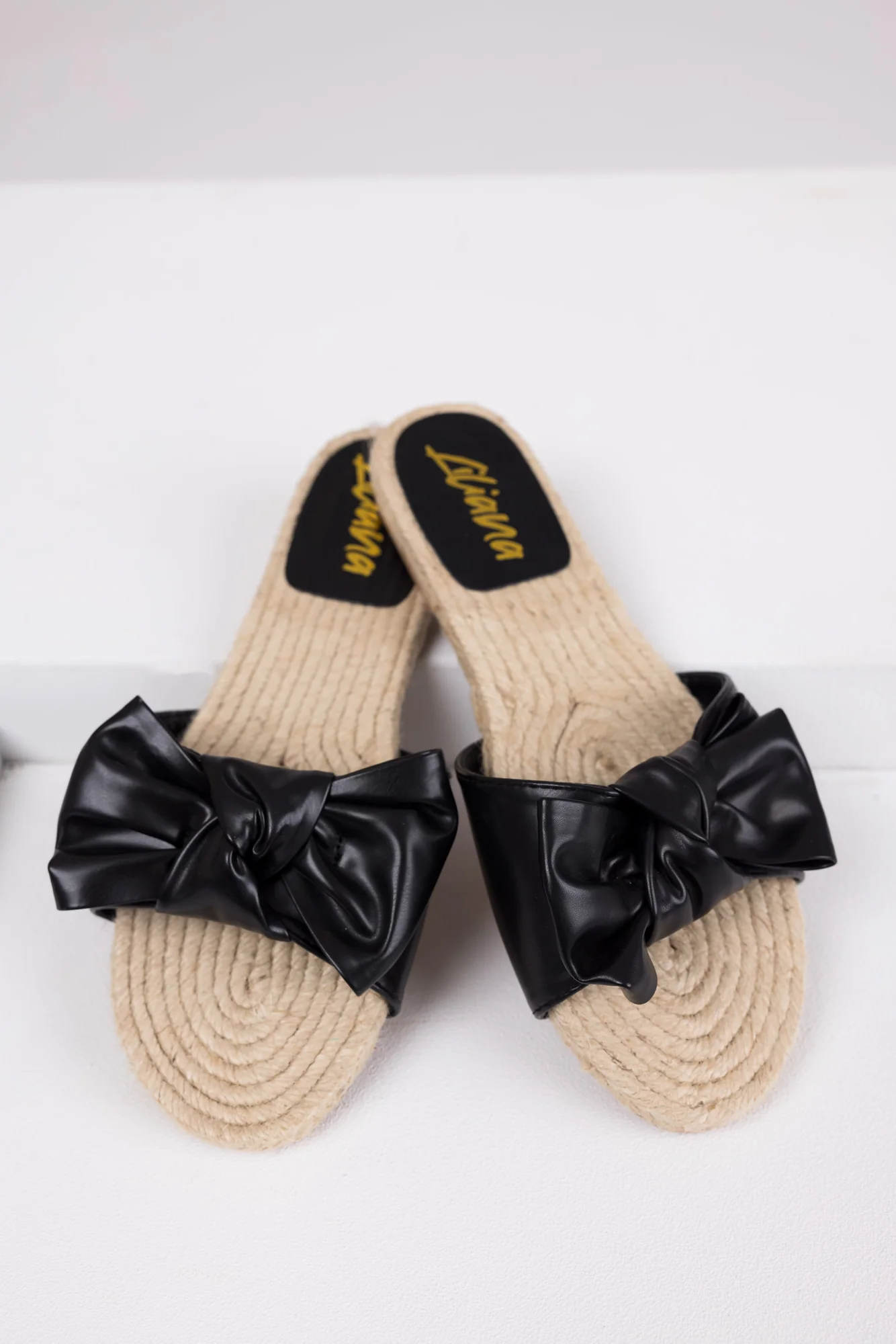 Black Flat Espadrille Sandals with Bow Strap