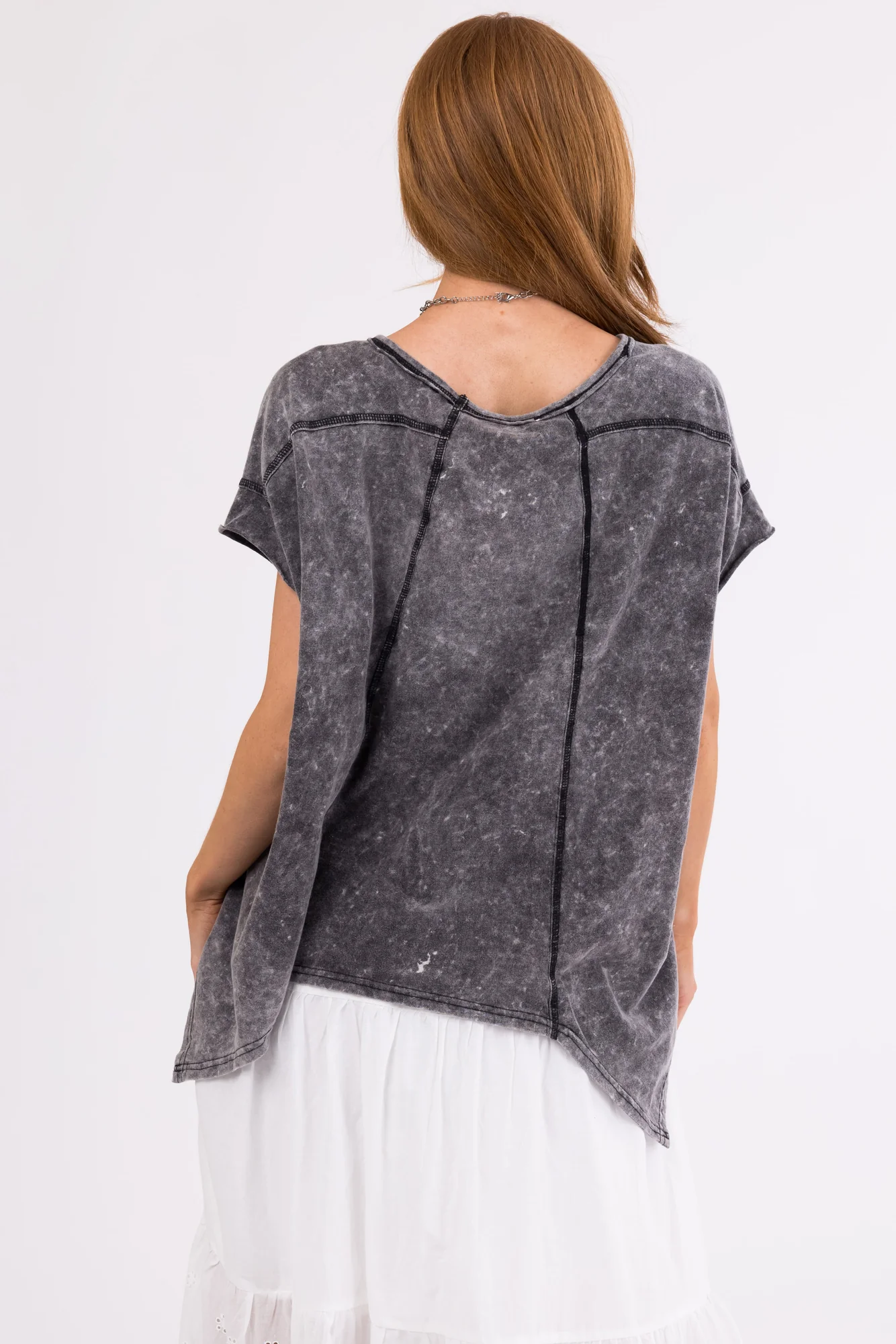Grey Cotton Round Neck Short Sleeve Knit Top