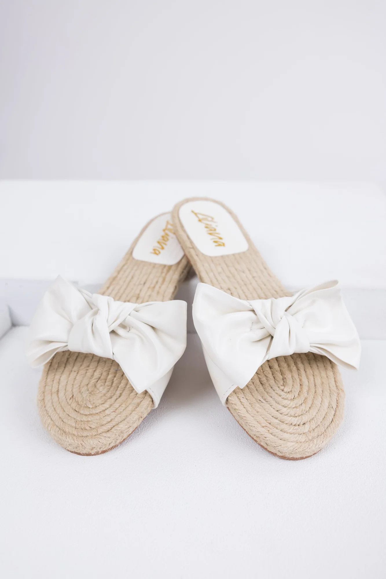 White Bow Flat Sandals - Womens Summer Comfort Slide On Shoes