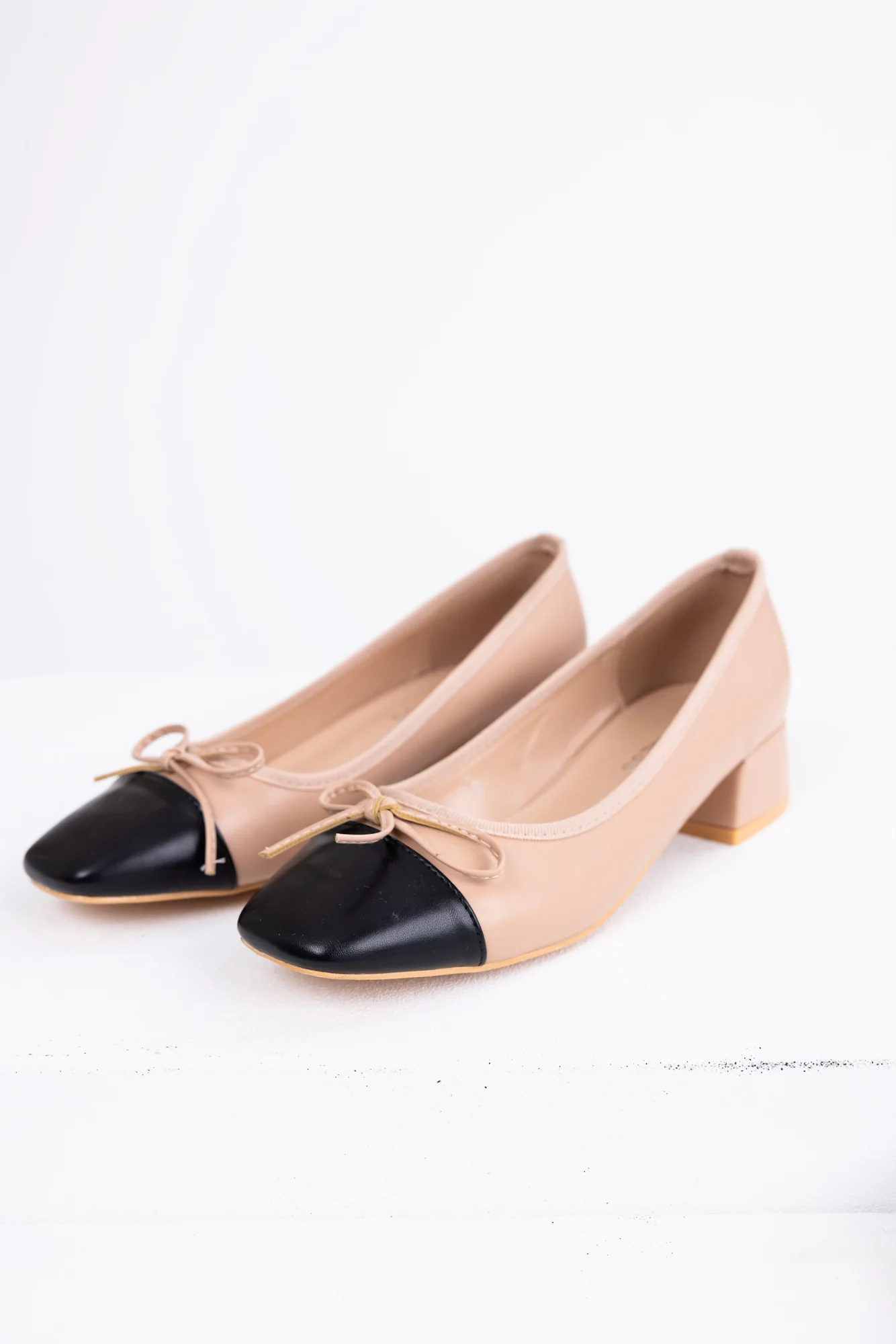 Taupe Colorblock Low Heel Ballerina Shoes