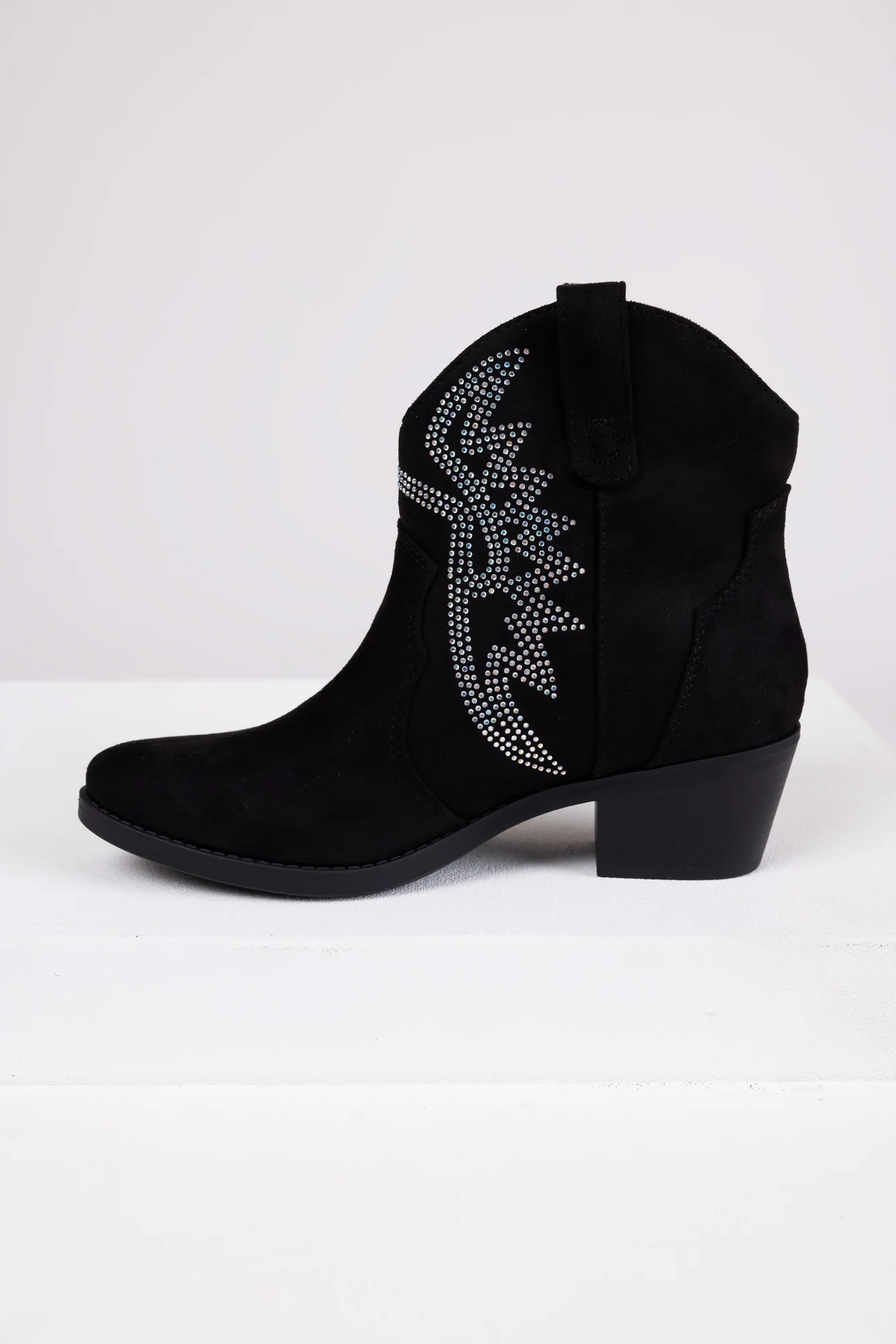 Womens Black Rhinestone Western Ankle Boots