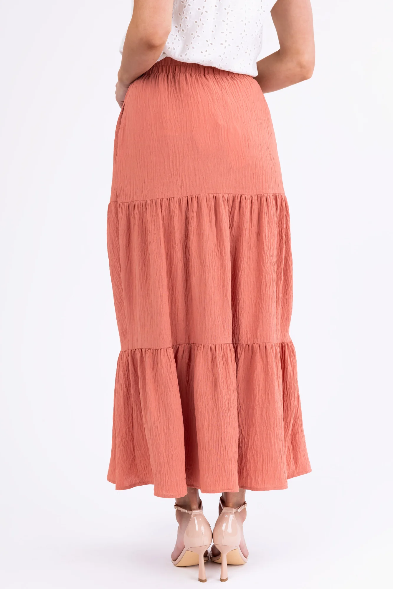 Coral Textured Tiered Maxi Skirt