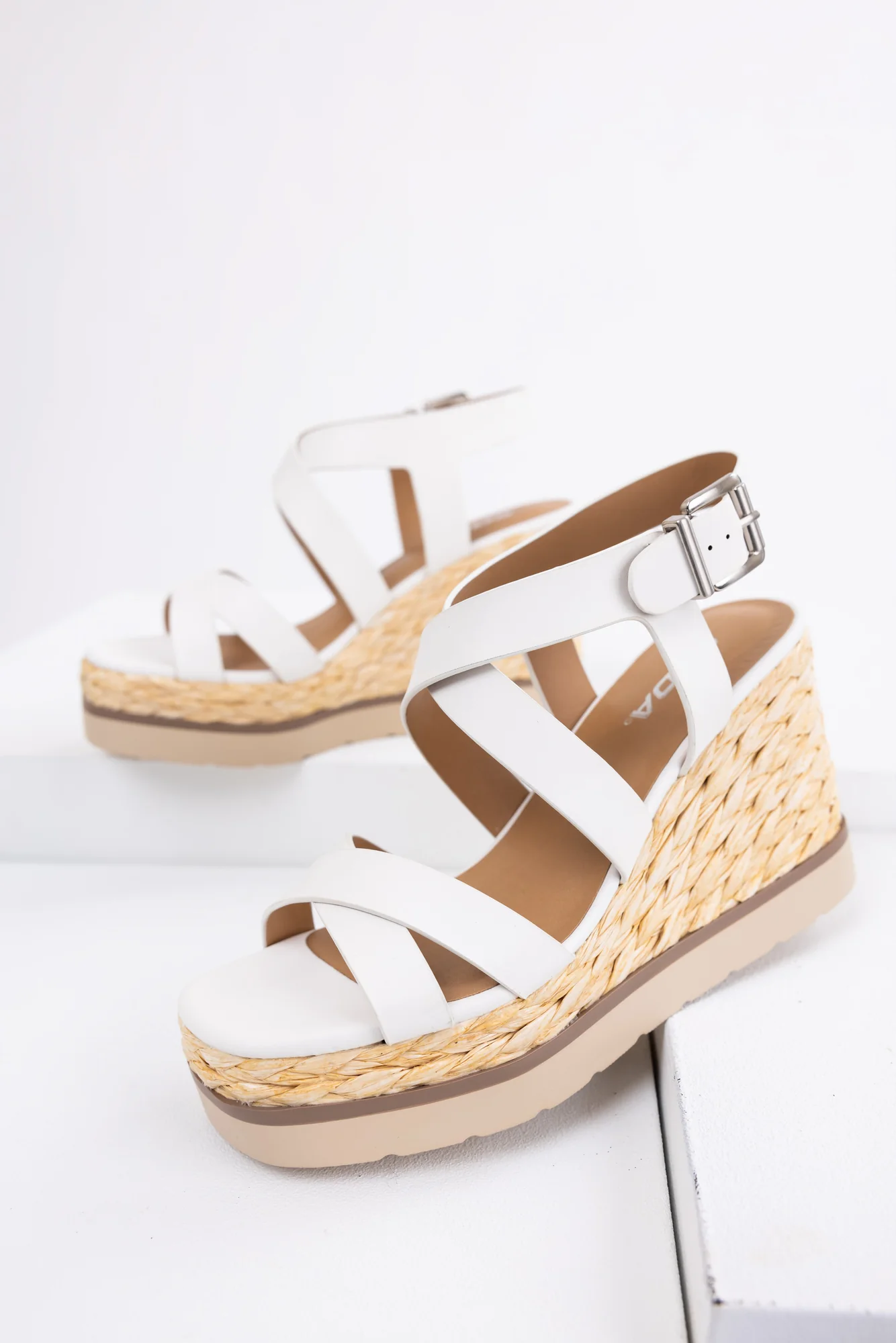 White Strappy Jute Braided Platform Wedges - Stylish Summer Footwear