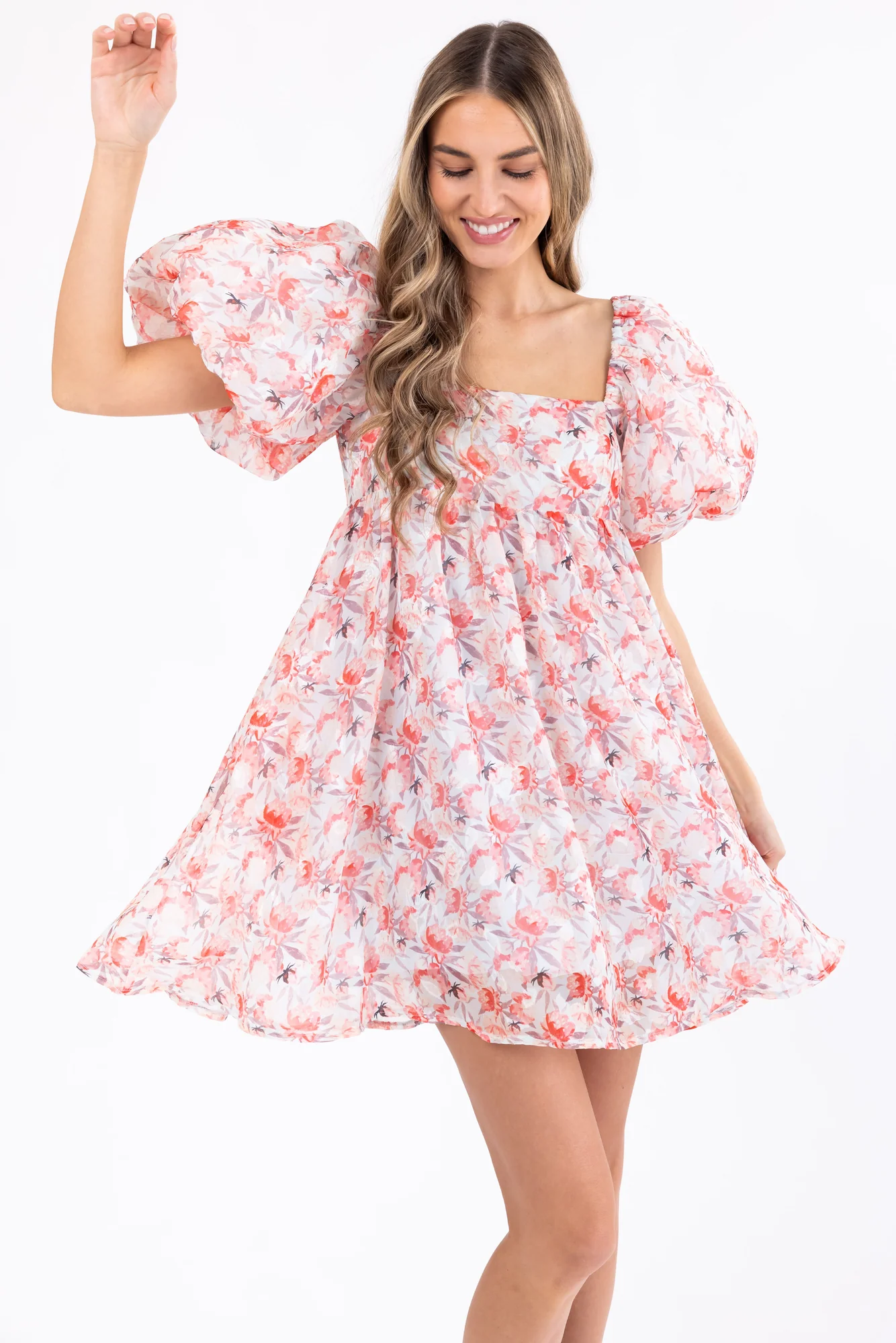 Floral Print Flowy Mini Dress Light Blue Babydoll Fit