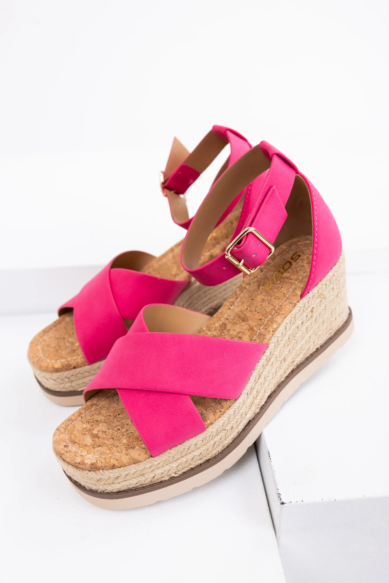 Pink Espadrille Platform Wedge Sandals