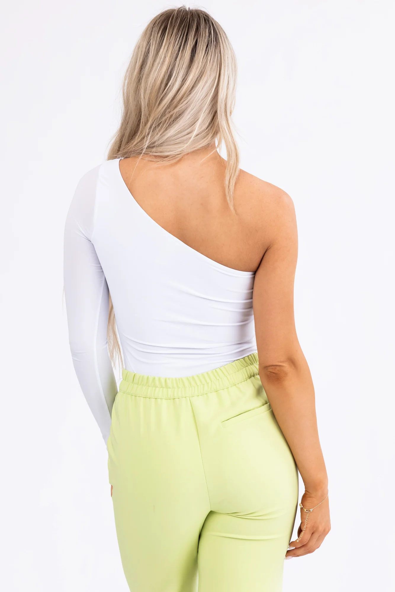 White Off-Shoulder Cut Out Bodysuit - Silky Knit Material