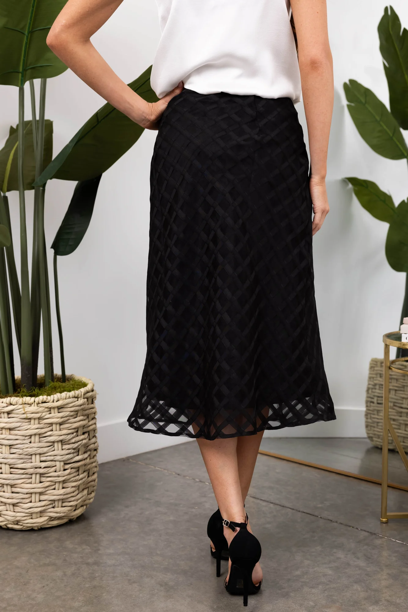 Black Organza Mesh Elegant Midi Skirt