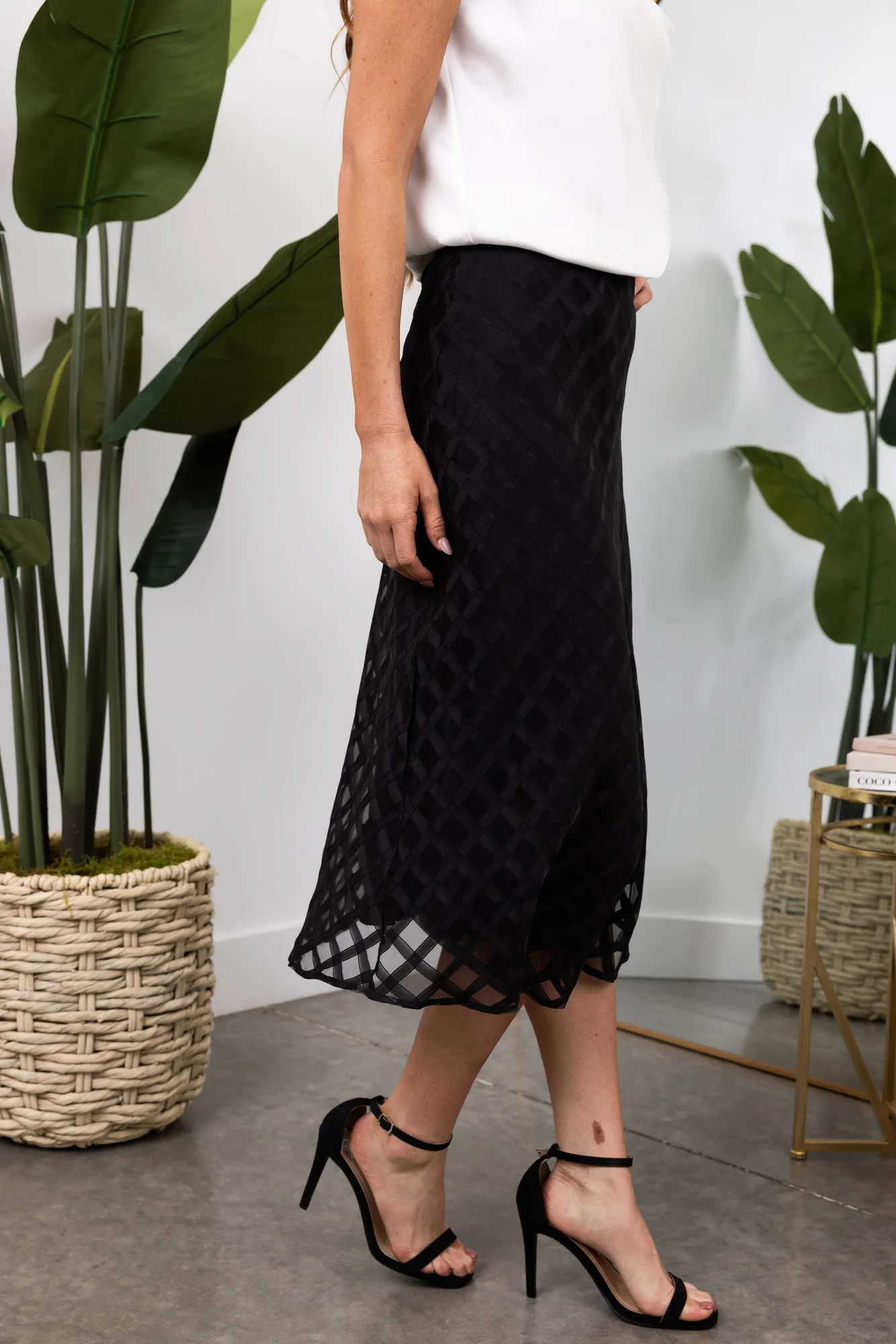 Black Organza Mesh Elegant Midi Skirt