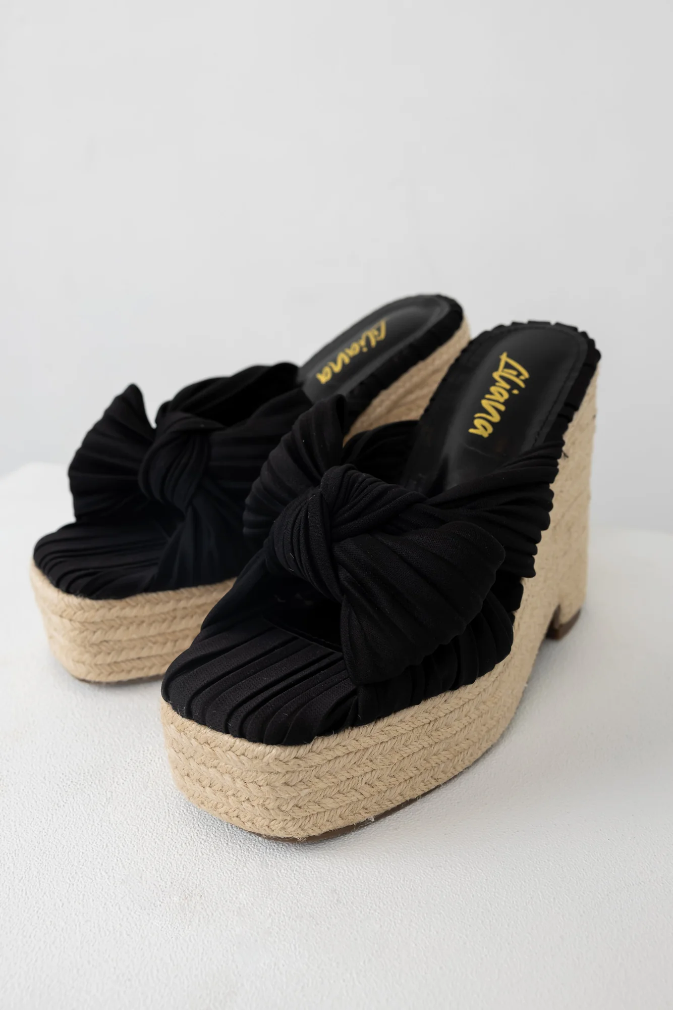 Black Bow Detail High Heel Espadrille Wedges