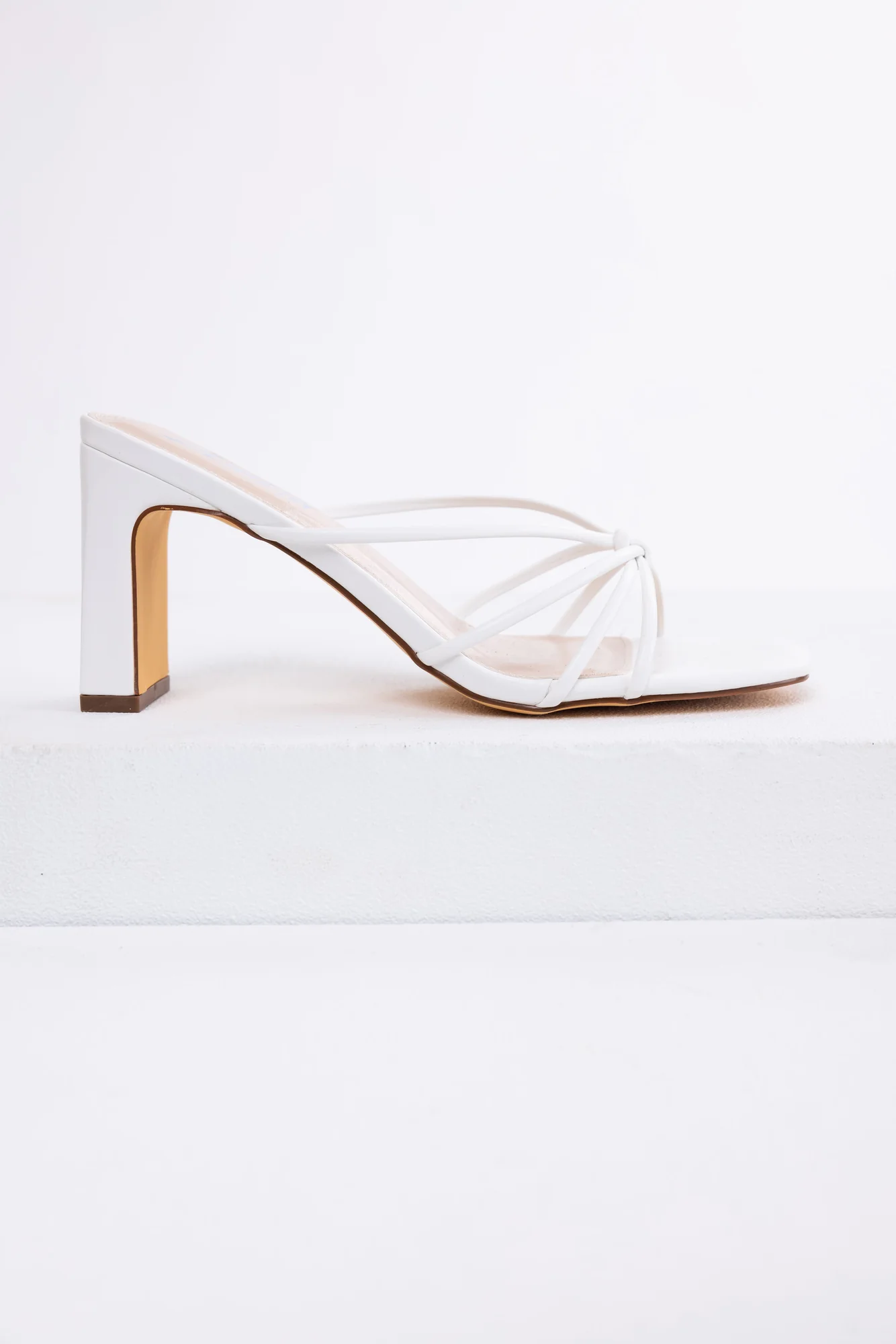 White Knot Slip-On Heeled Dress Sandals - Elegant Style